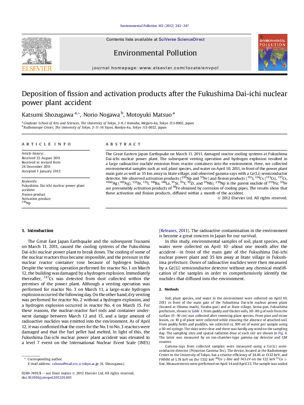 Deposition of fission and activation products after the Fukushima Dai-ichi nuclear power plant accident