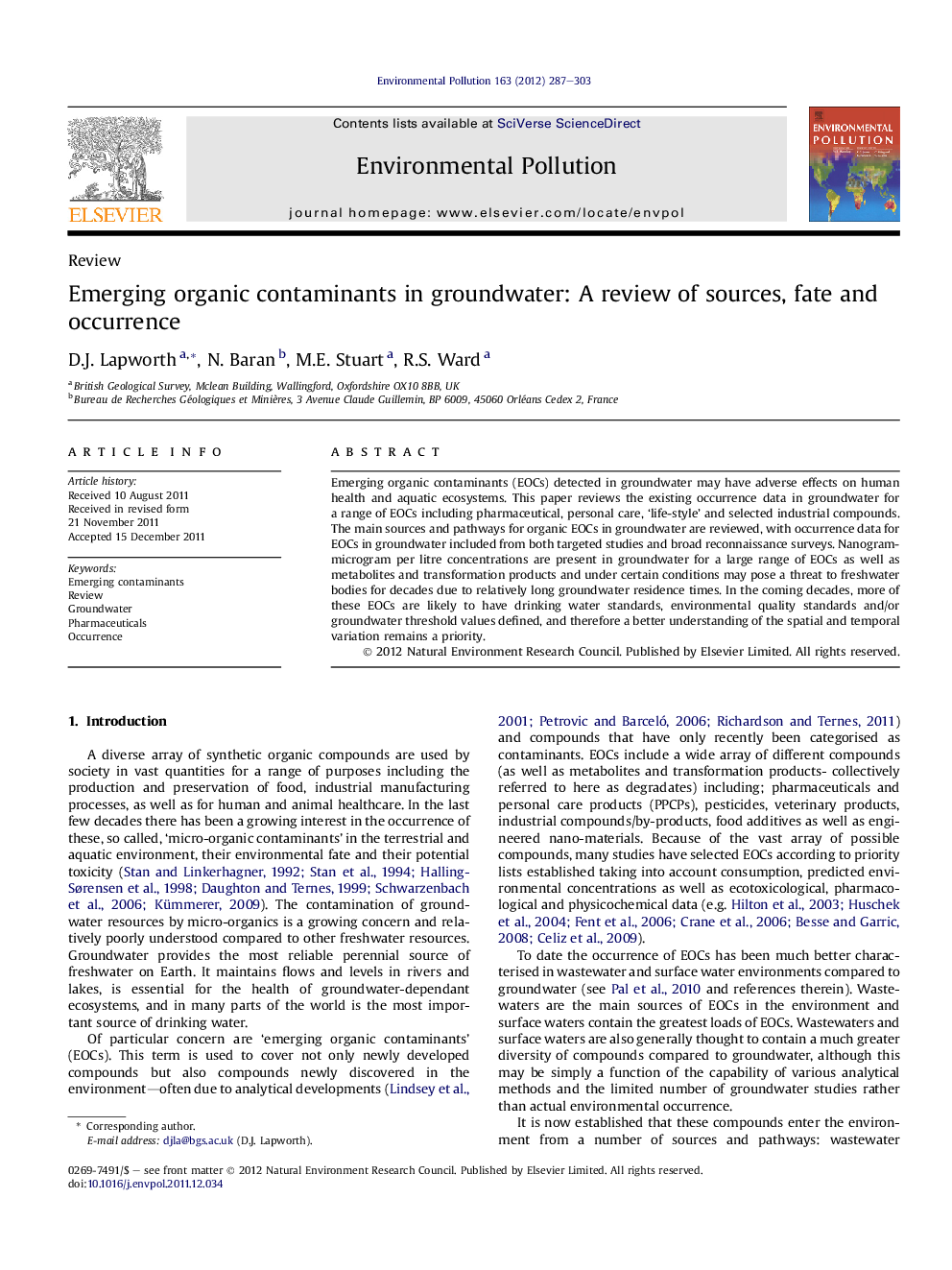 عکس صفحه اول مقاله: Emerging organic contaminants in groundwater: A review of sources, fate and occurrence Emerging organic contaminants in groundwater: A review of sources, fate and occurrence