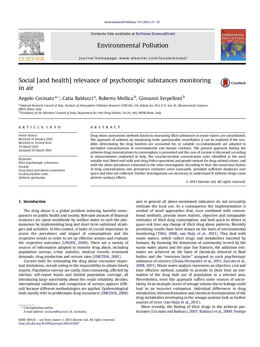 Social [and health] relevance of psychotropic substances monitoring in air