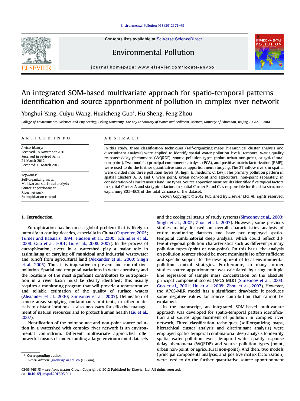 An integrated SOM-based multivariate approach for spatio-temporal patterns identification and source apportionment of pollution in complex river network