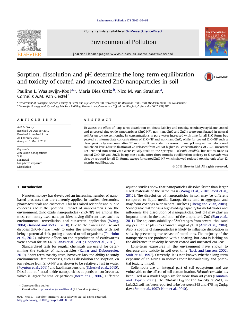 Sorption, dissolution and pH determine the long-term equilibration and toxicity of coated and uncoated ZnO nanoparticles in soil