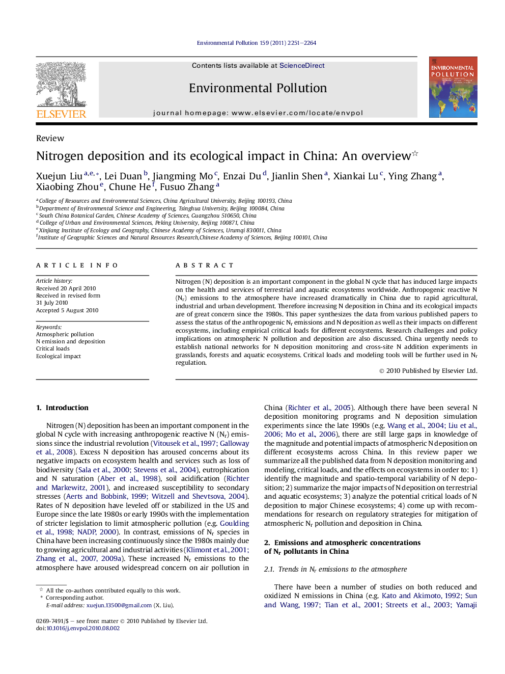 Nitrogen deposition and its ecological impact in China: An overview