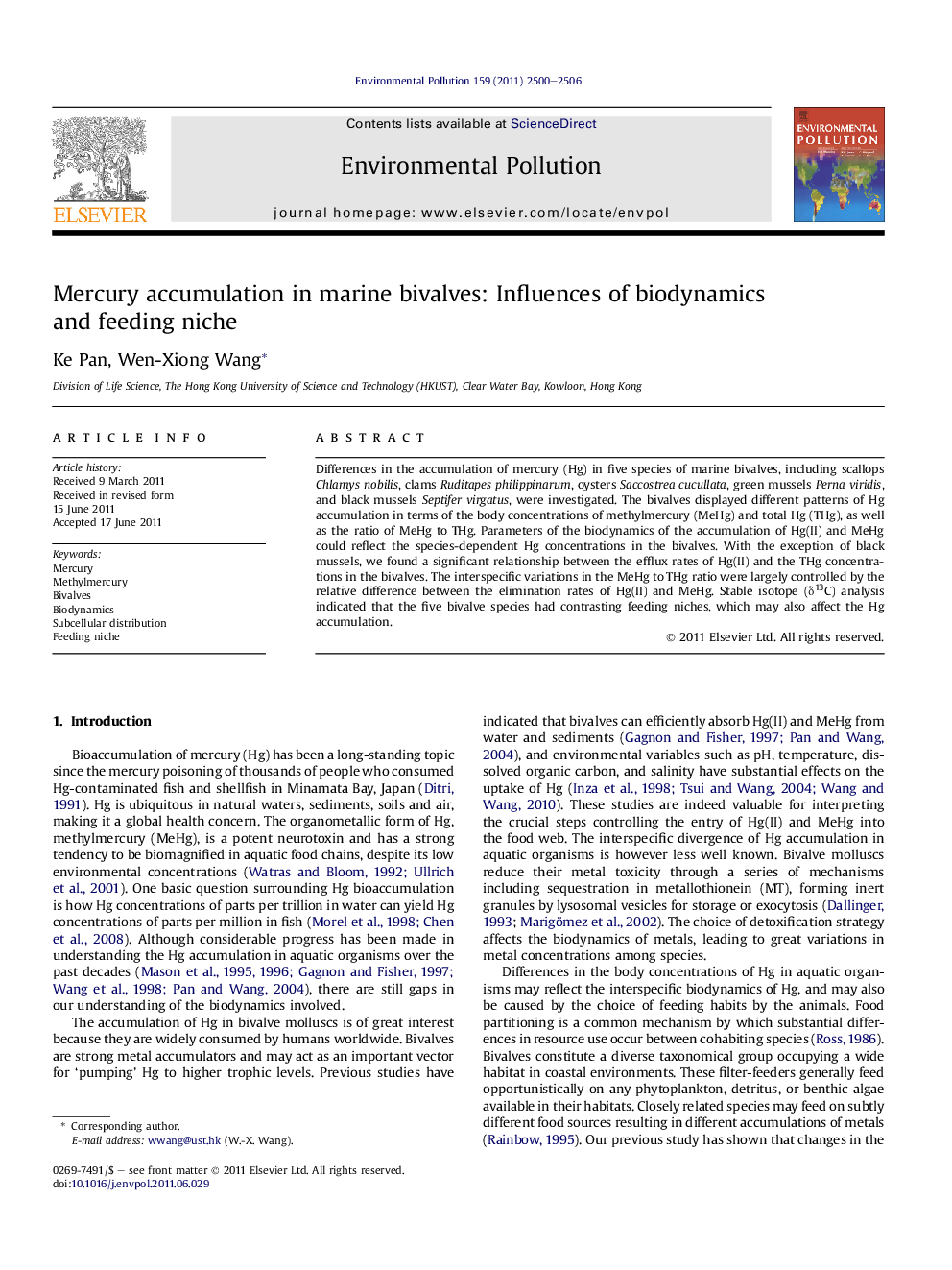 Mercury accumulation in marine bivalves: Influences of biodynamics and feeding niche