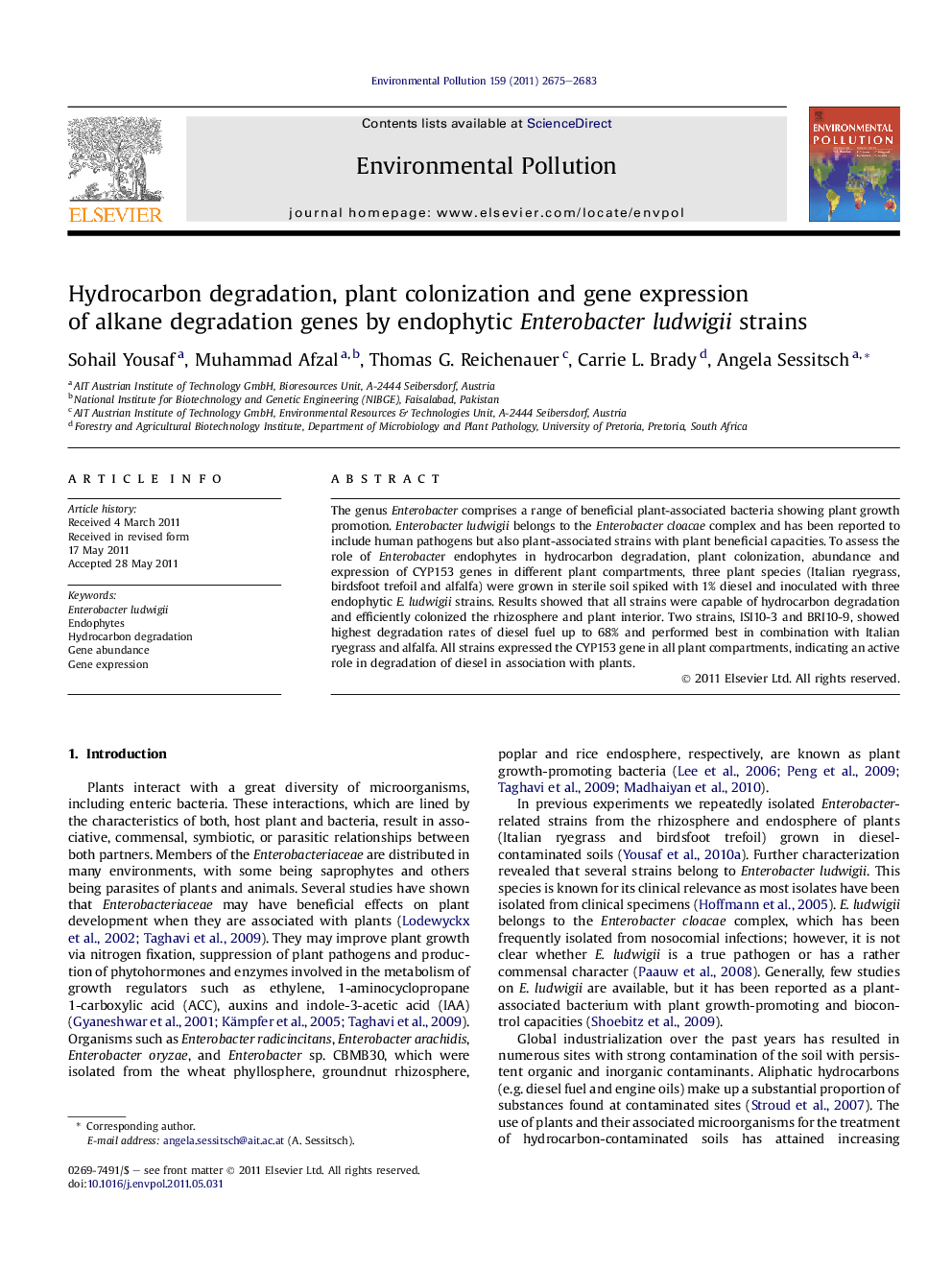 Hydrocarbon degradation, plant colonization and gene expression of alkane degradation genes by endophytic Enterobacter ludwigii strains