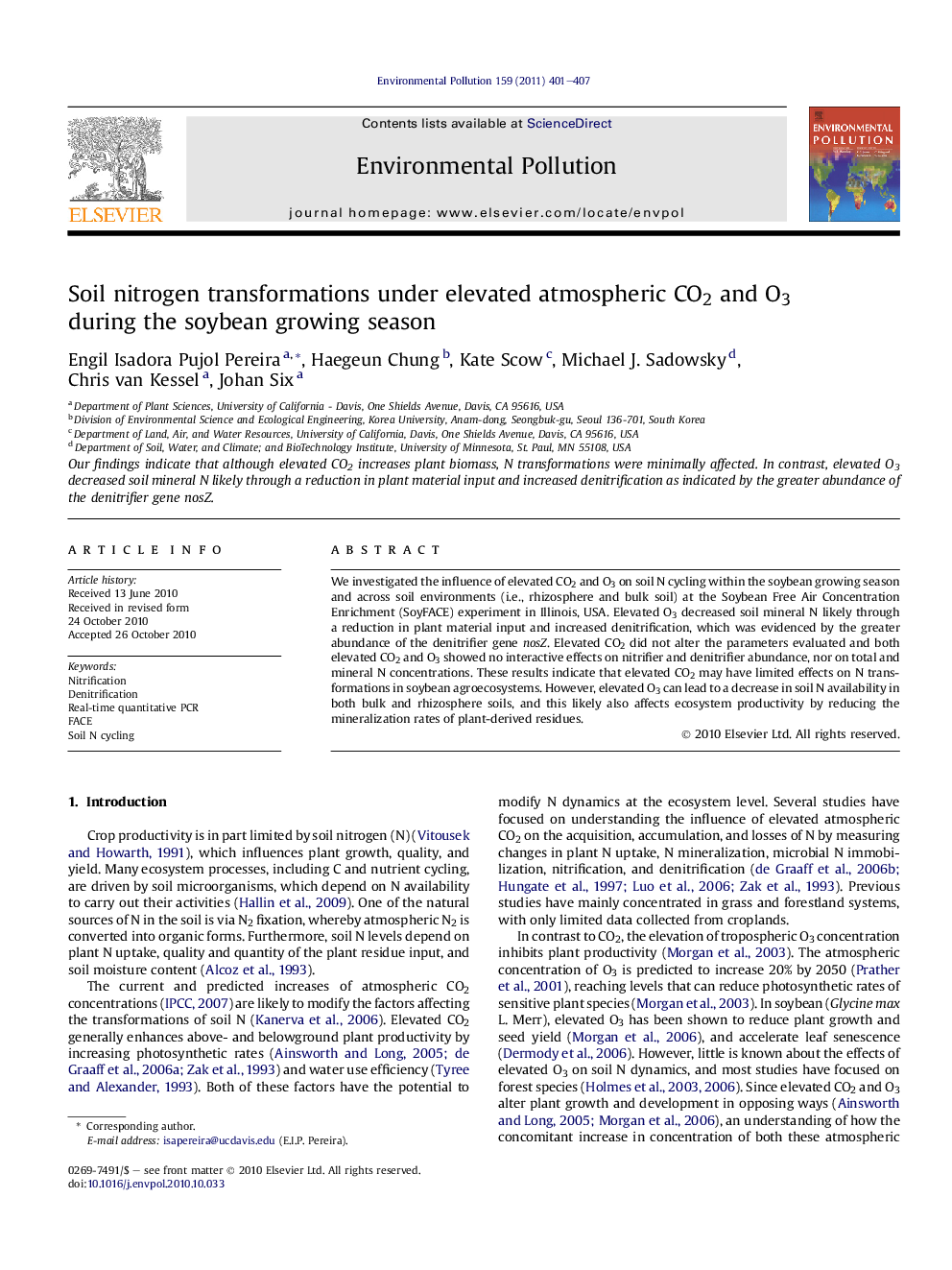 Soil nitrogen transformations under elevated atmospheric CO2 and O3 during the soybean growing season