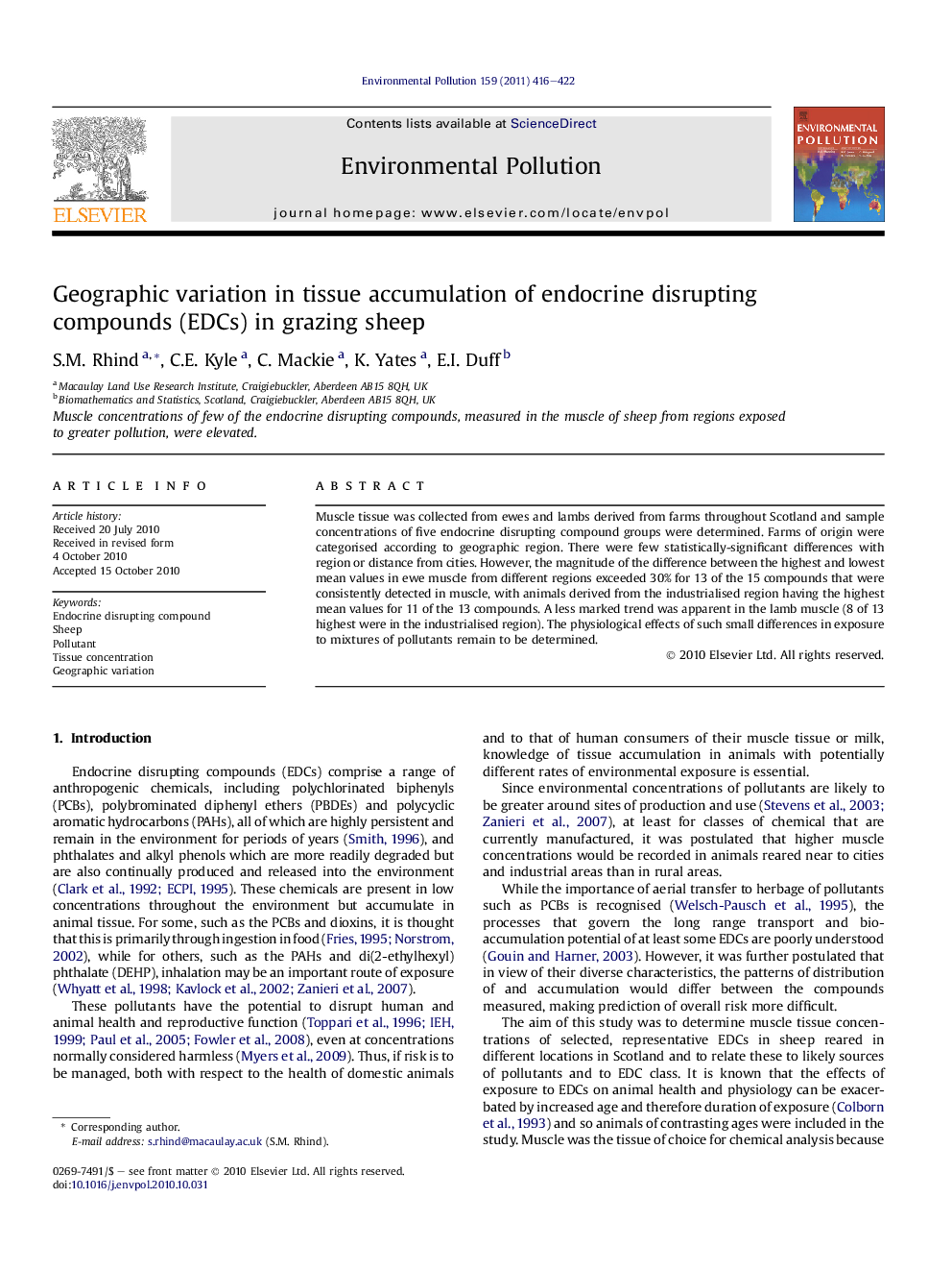 Geographic variation in tissue accumulation of endocrine disrupting compounds (EDCs) in grazing sheep