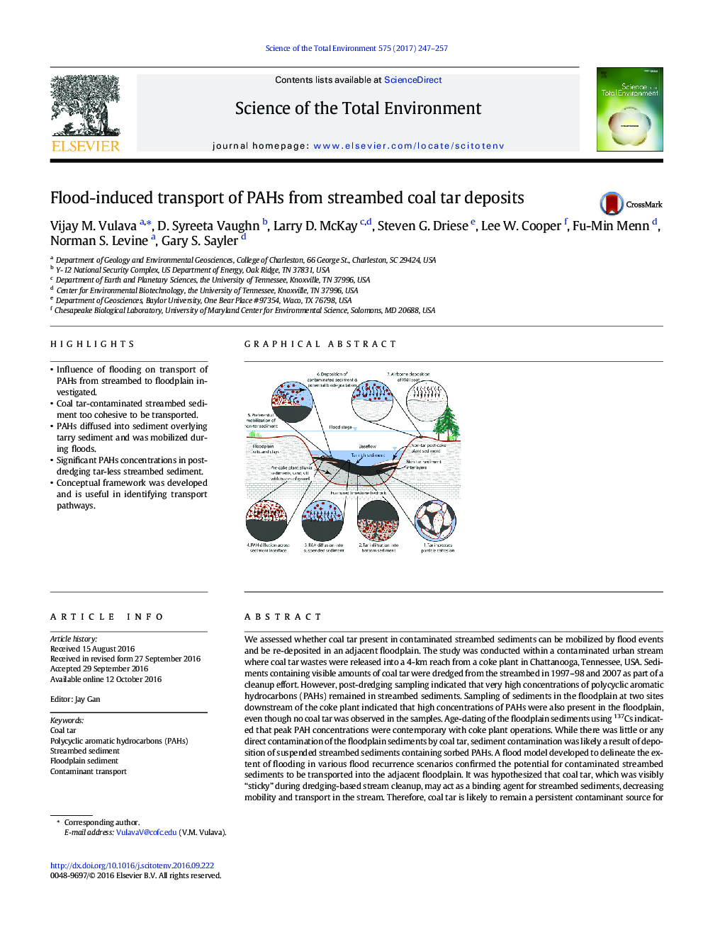 Flood-induced transport of PAHs from streambed coal tar deposits