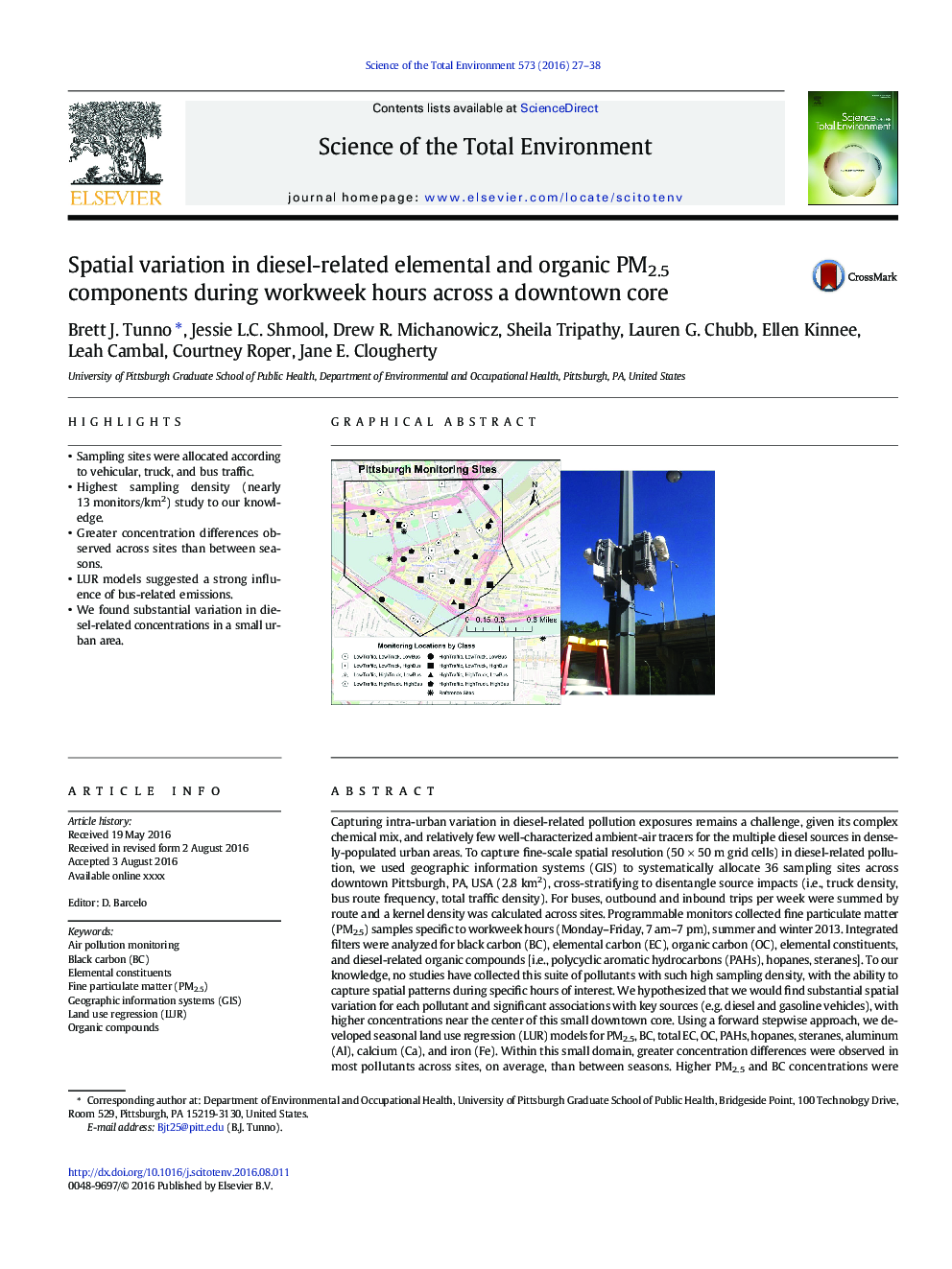 Spatial variation in diesel-related elemental and organic PM2.5 components during workweek hours across a downtown core