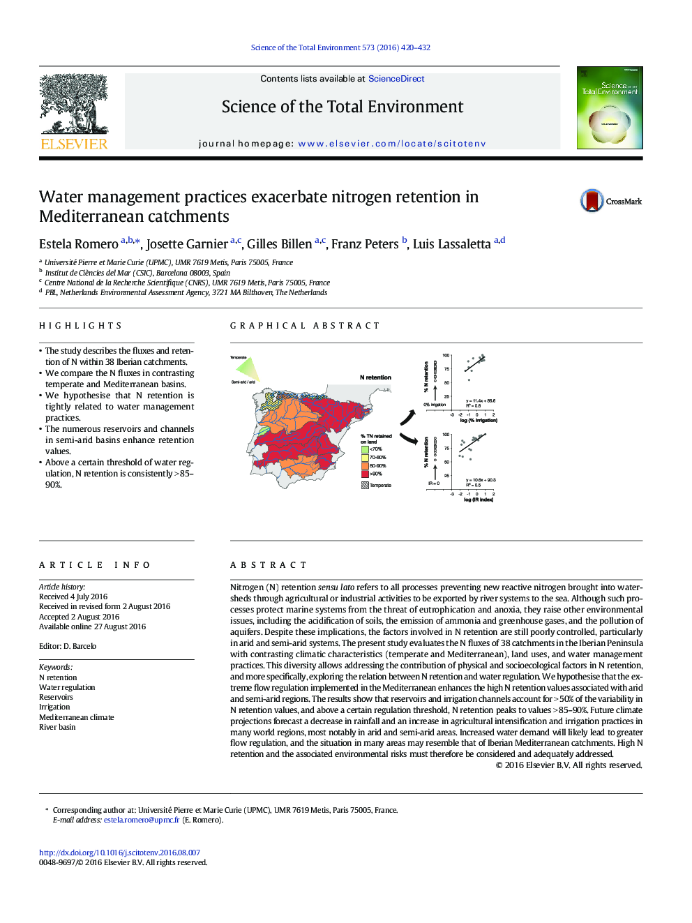 Water management practices exacerbate nitrogen retention in Mediterranean catchments