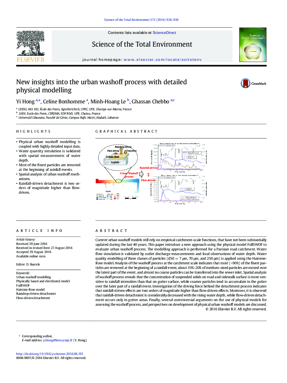New insights into the urban washoff process with detailed physical modelling