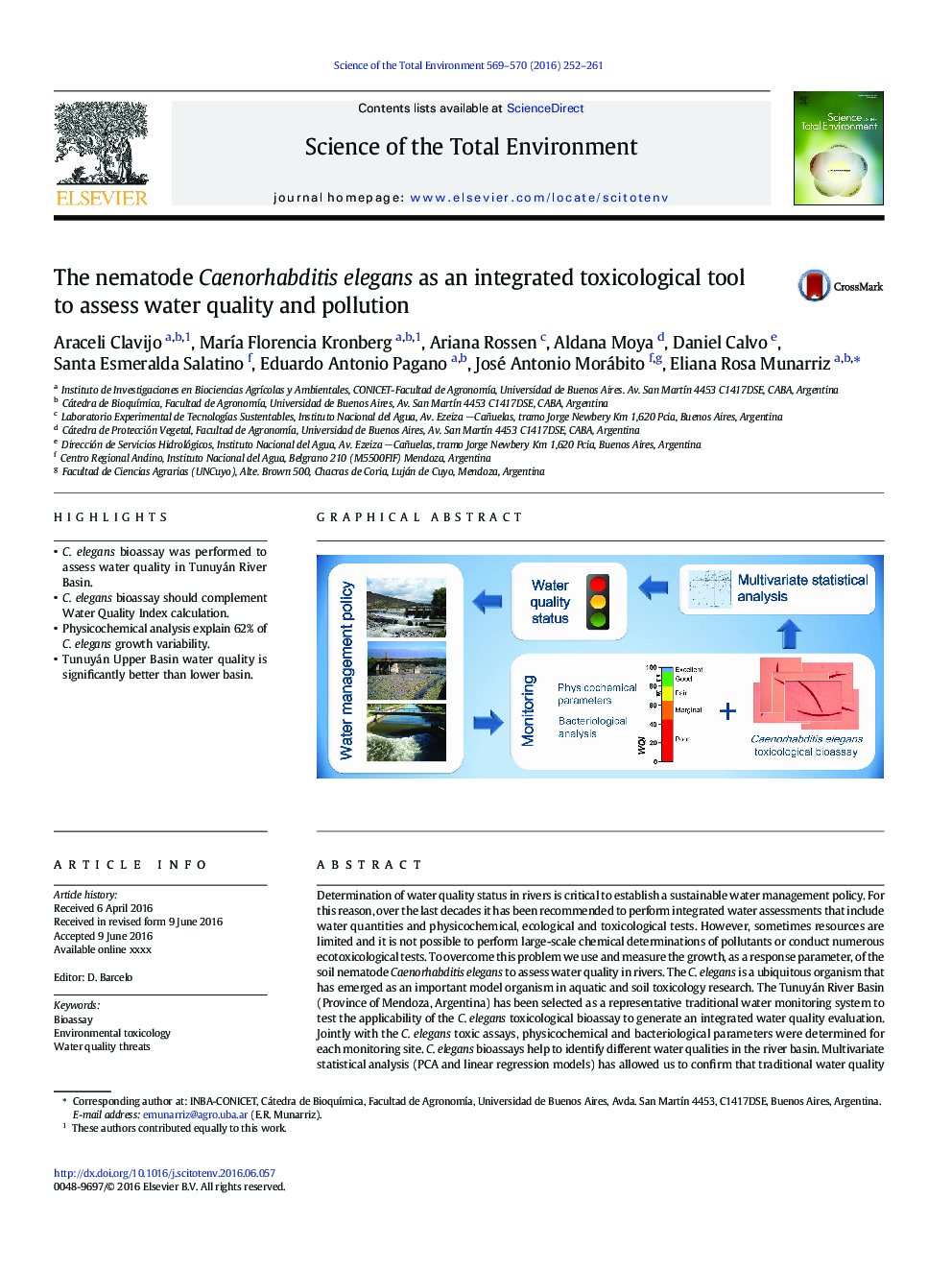 The nematode Caenorhabditis elegans as an integrated toxicological tool to assess water quality and pollution