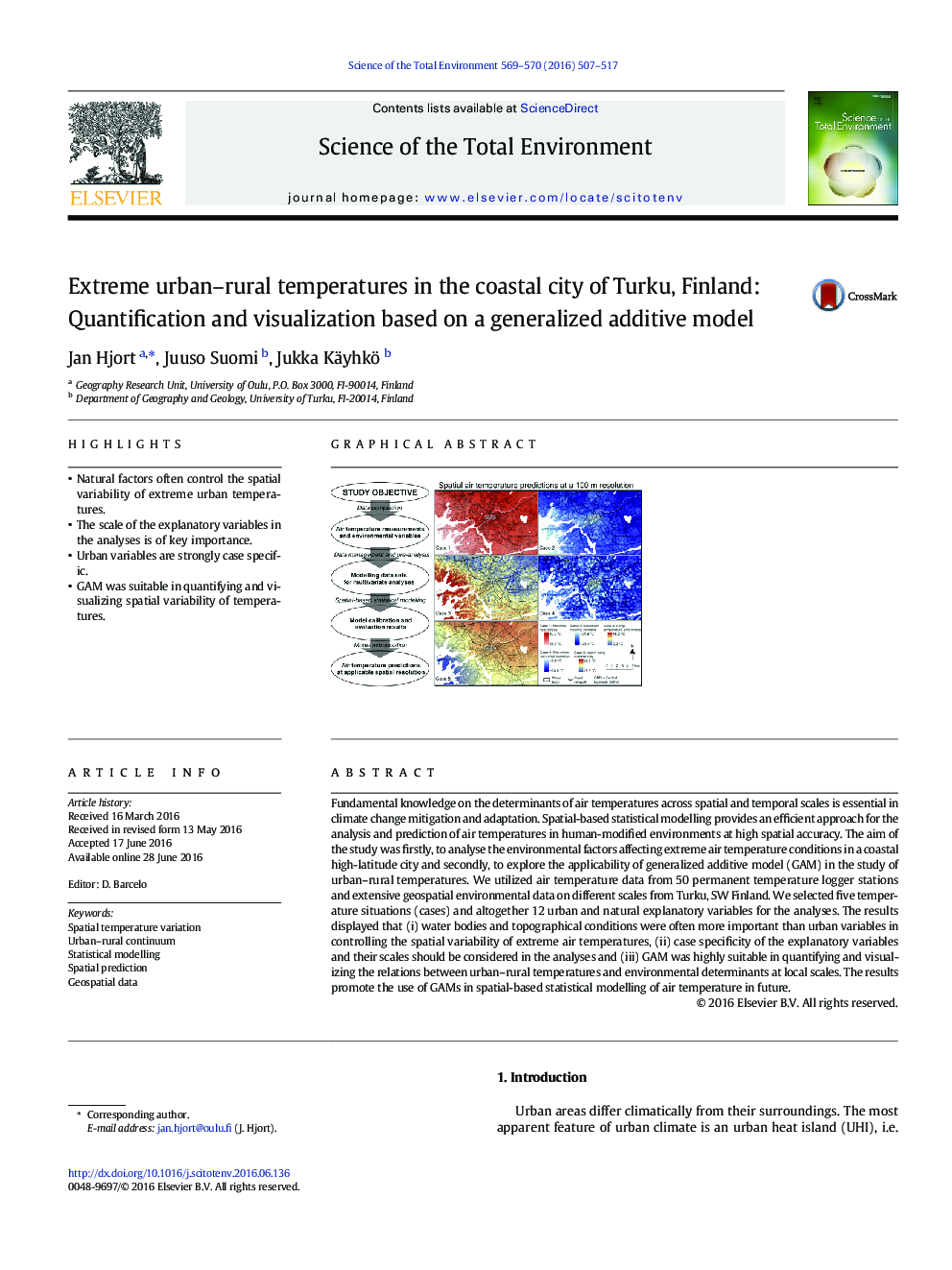Extreme urban-rural temperatures in the coastal city of Turku, Finland: Quantification and visualization based on a generalized additive model