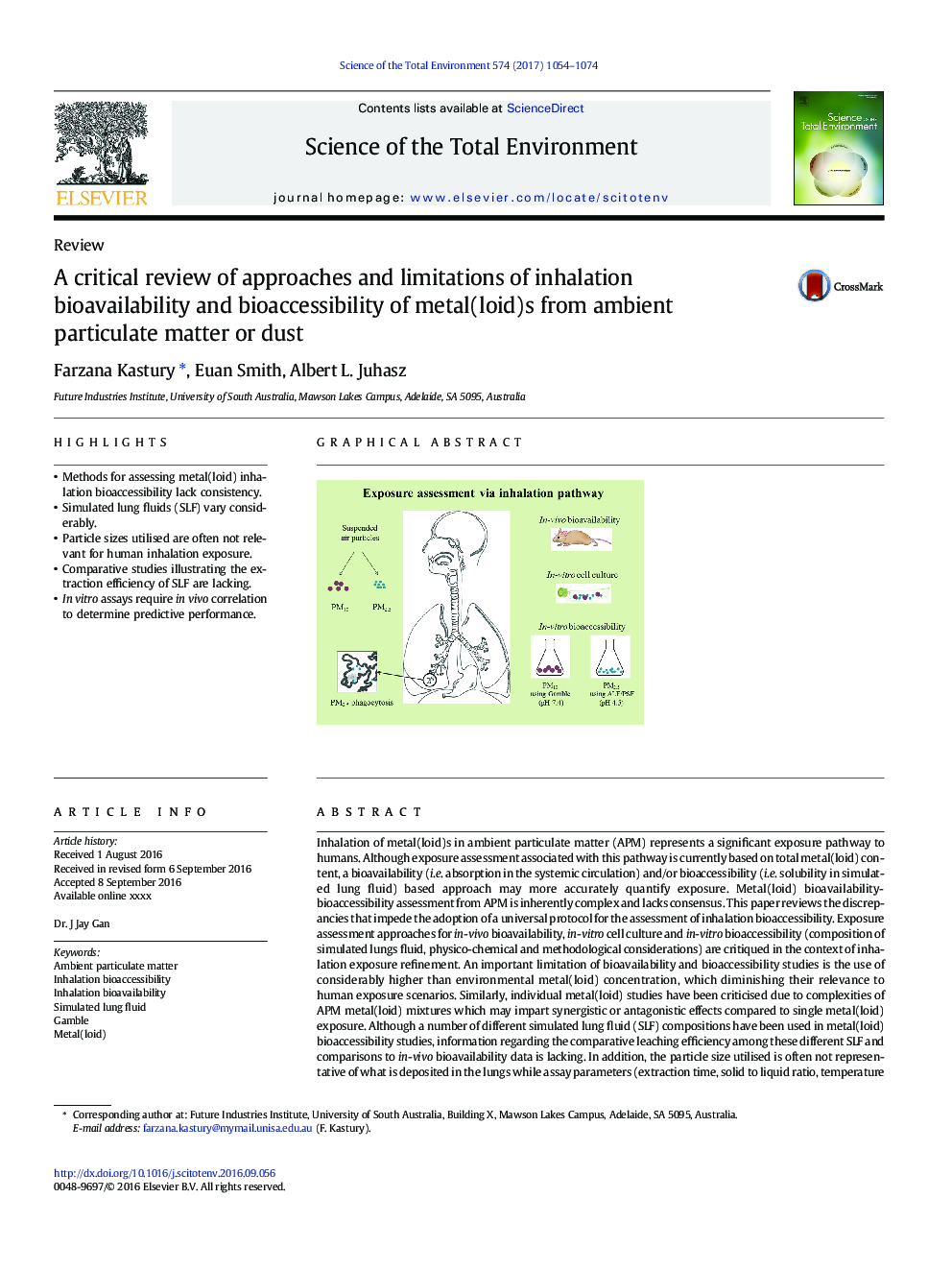 A critical review of approaches and limitations of inhalation bioavailability and bioaccessibility of metal(loid)s from ambient particulate matter or dust