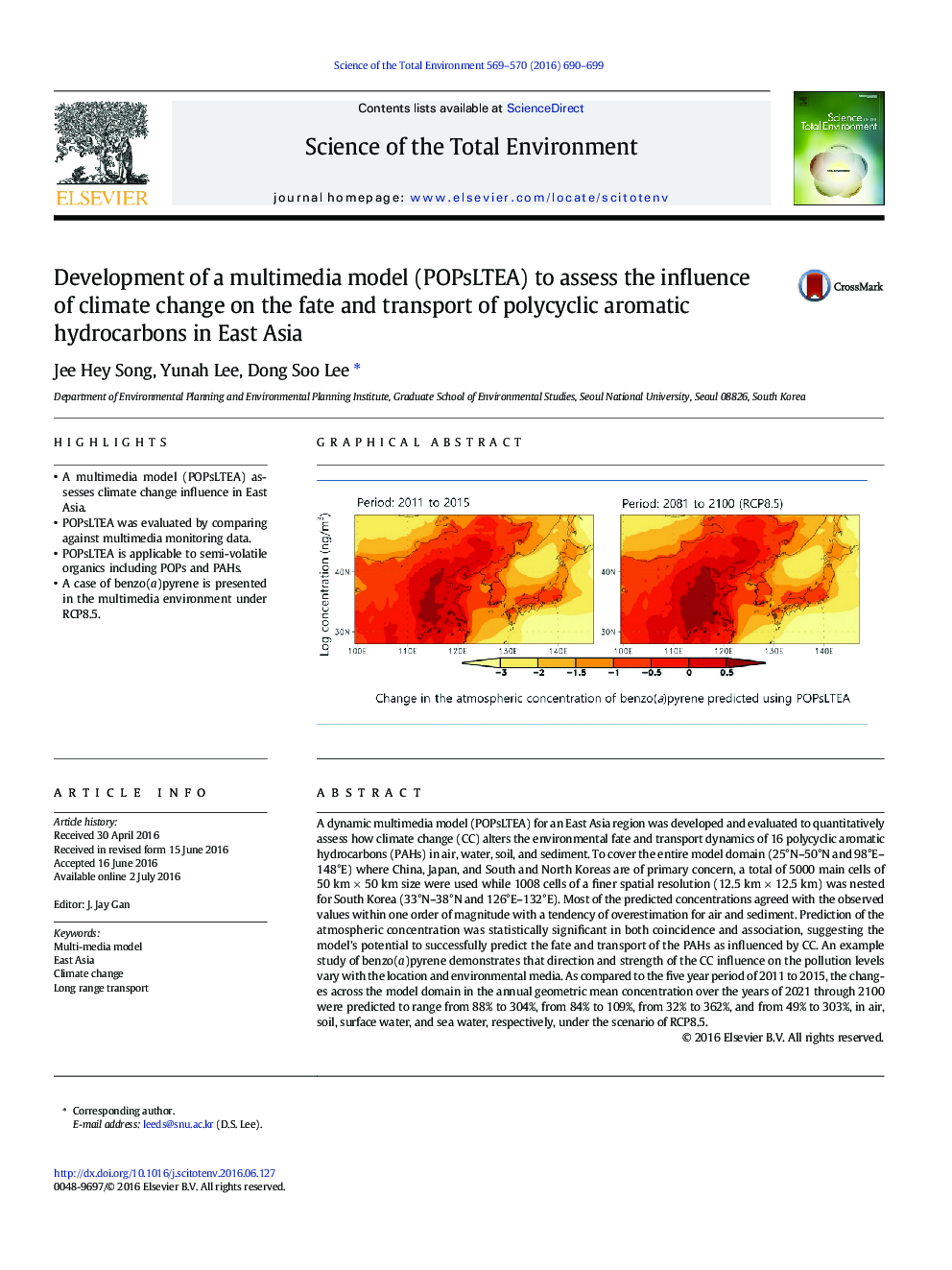 Development of a multimedia model (POPsLTEA) to assess the influence of climate change on the fate and transport of polycyclic aromatic hydrocarbons in East Asia