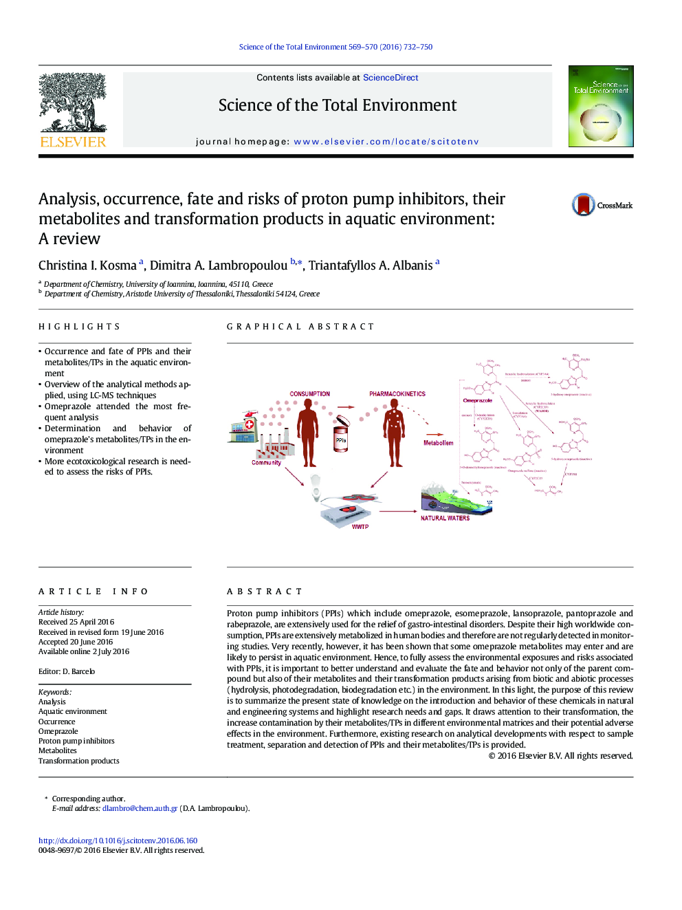 Analysis, occurrence, fate and risks of proton pump inhibitors, their metabolites and transformation products in aquatic environment: A review