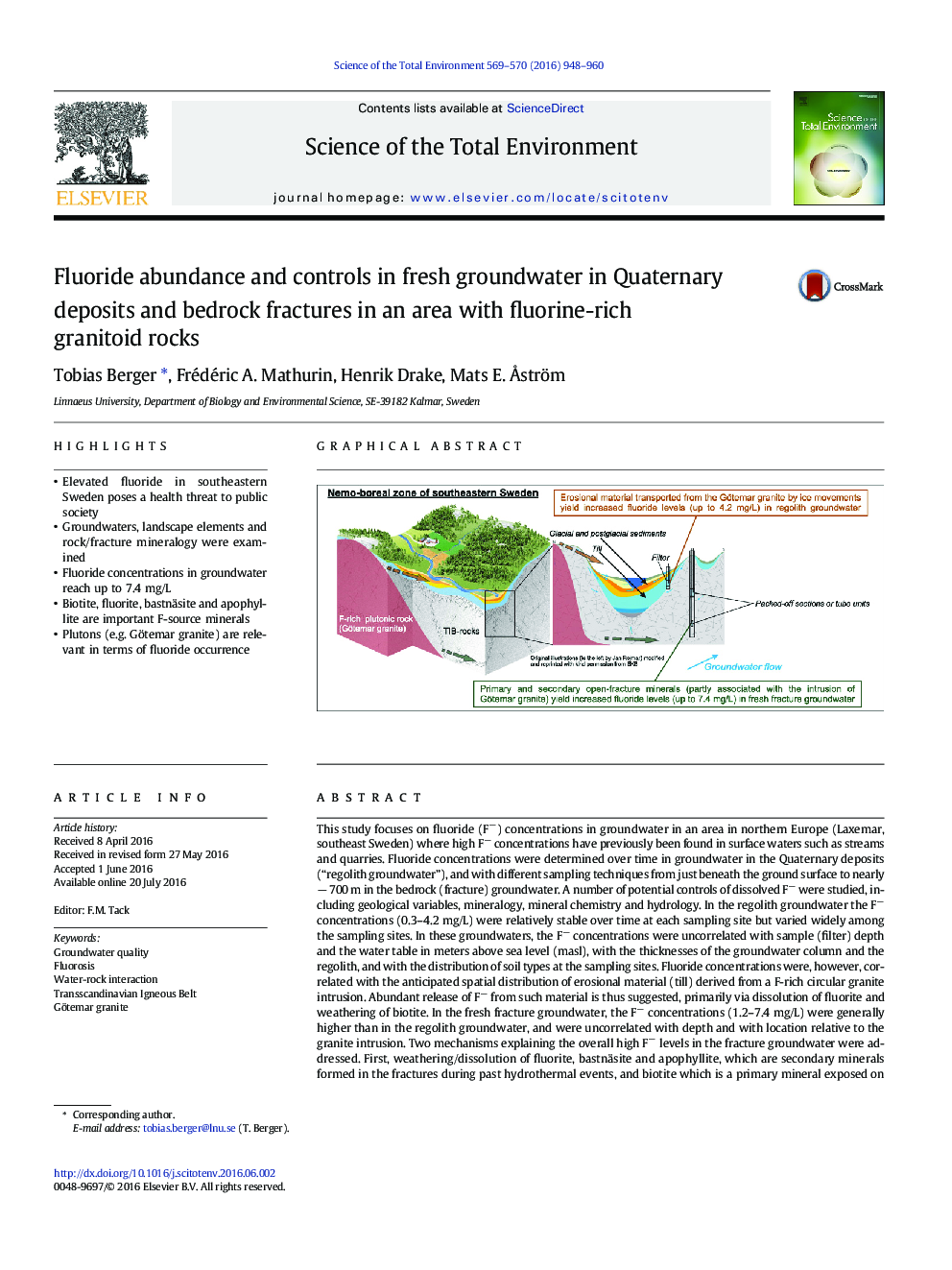 Fluoride abundance and controls in fresh groundwater in Quaternary deposits and bedrock fractures in an area with fluorine-rich granitoid rocks