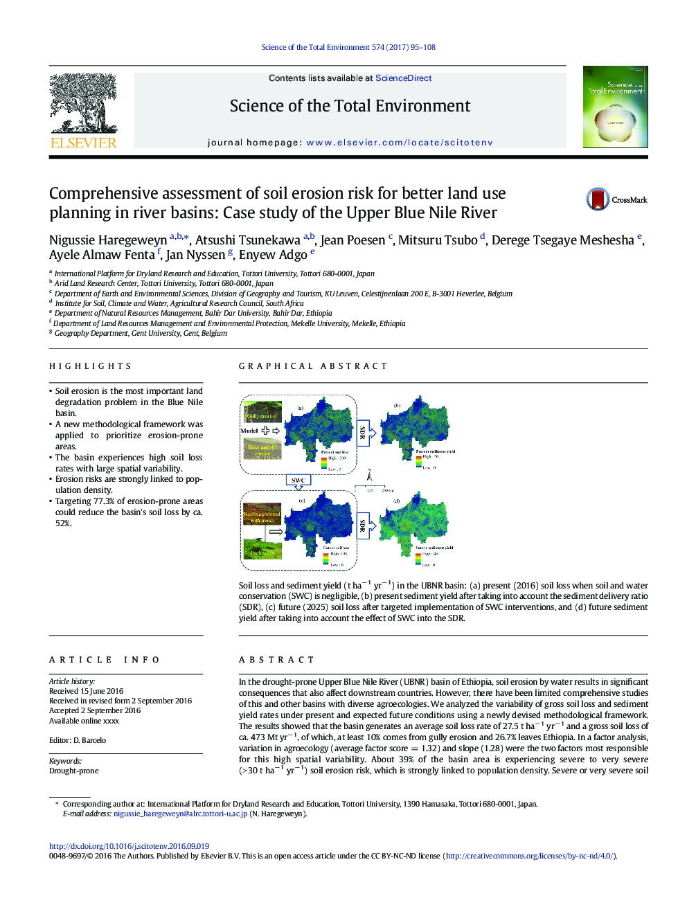 Comprehensive assessment of soil erosion risk for better land use planning in river basins: Case study of the Upper Blue Nile River