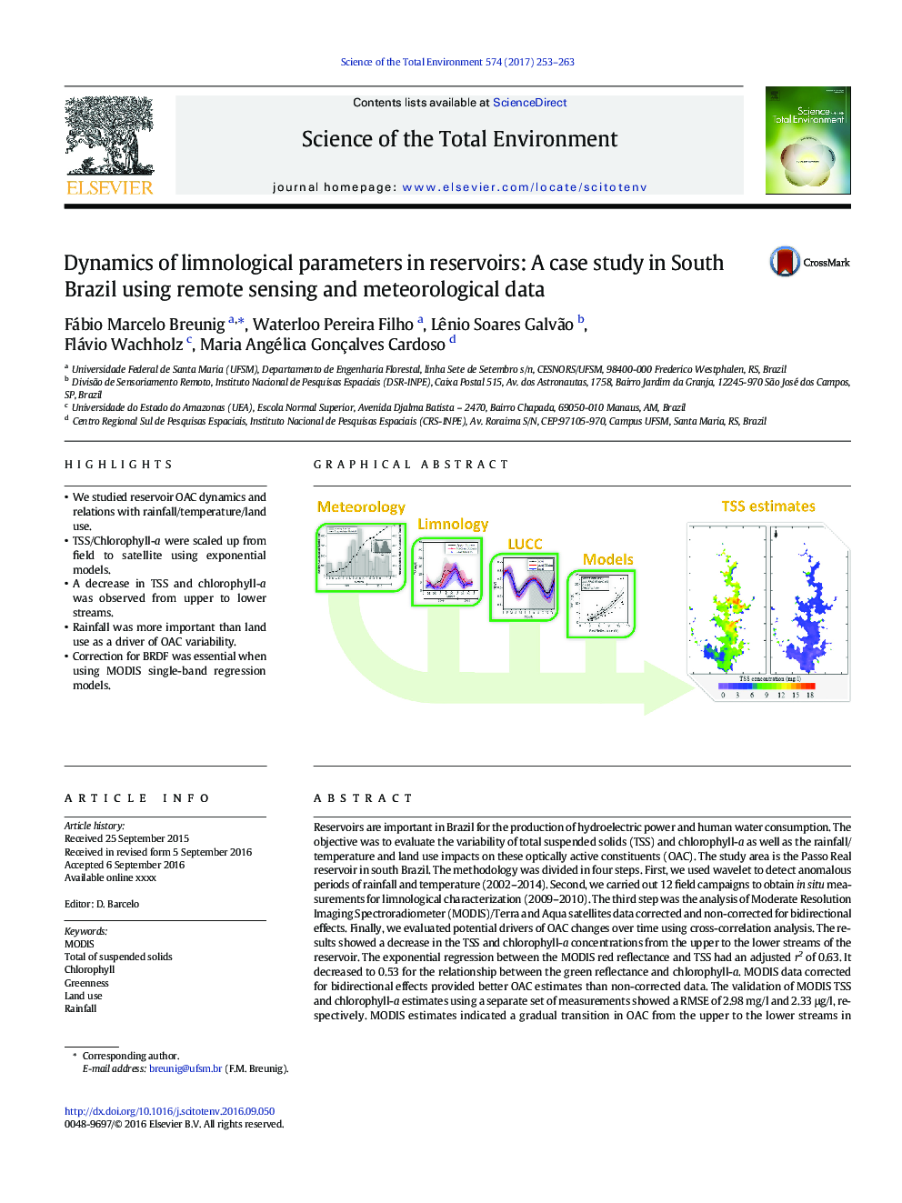 دینامیک پارامترهای لننولوژیکی در مخازن: مطالعه موردی در برزیل جنوبی با استفاده از داده های سنجش از دور و داده های هواشناسی