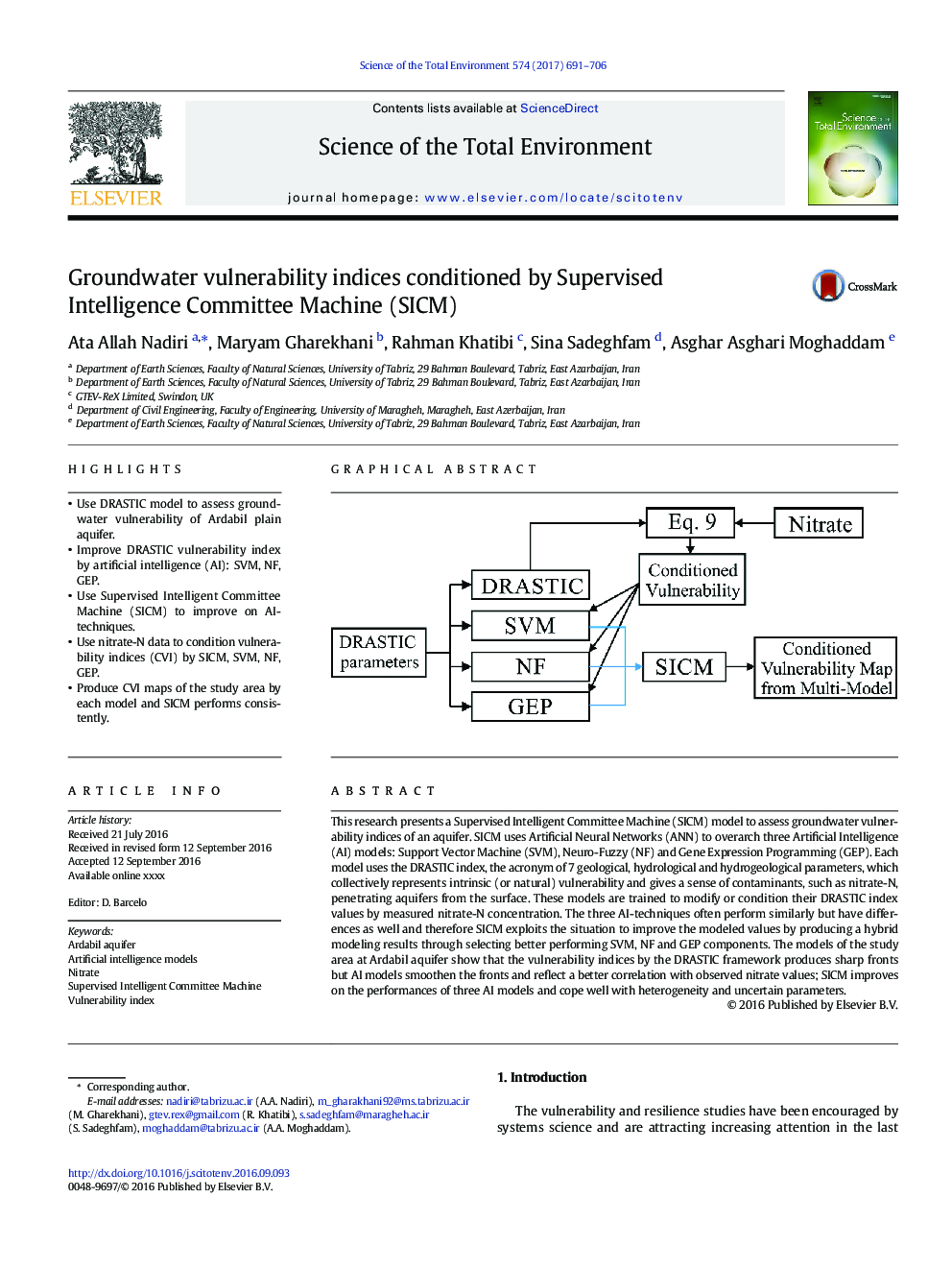 عکس صفحه اول مقاله: Groundwater vulnerability indices conditioned by Supervised Intelligence Committee Machine (SICM) Groundwater vulnerability indices conditioned by Supervised Intelligence Committee Machine (SICM)