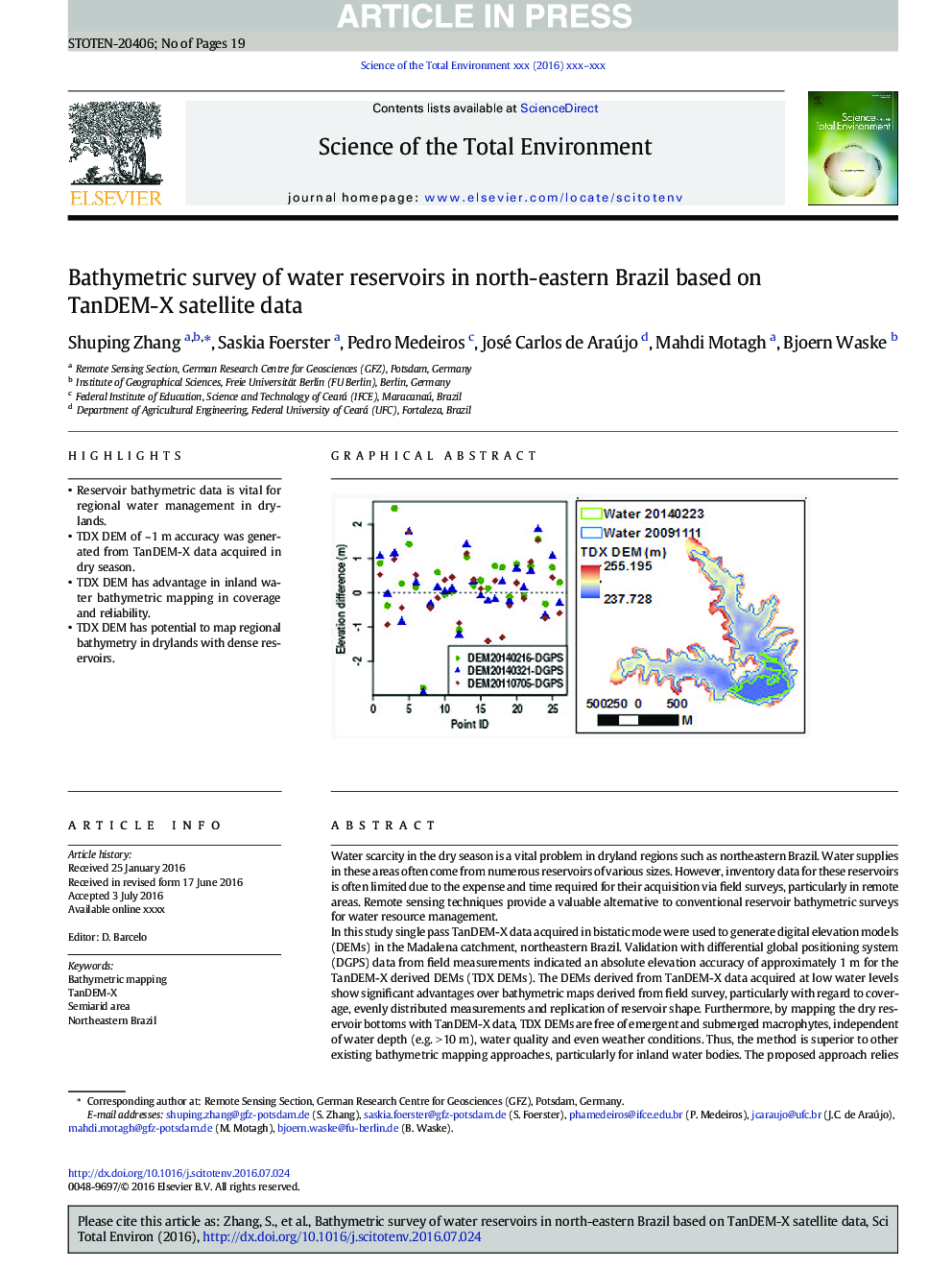 Bathymetric survey of water reservoirs in north-eastern Brazil based on TanDEM-X satellite data