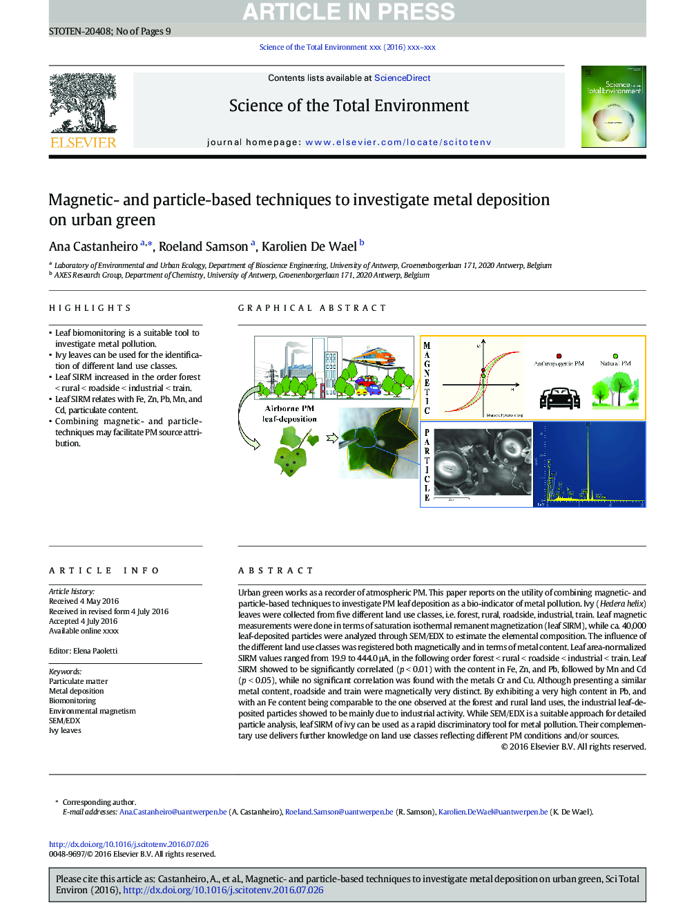 Magnetic- and particle-based techniques to investigate metal deposition on urban green