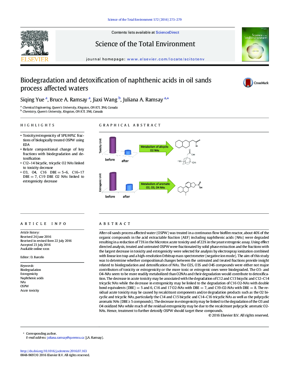 Biodegradation and detoxification of naphthenic acids in oil sands process affected waters