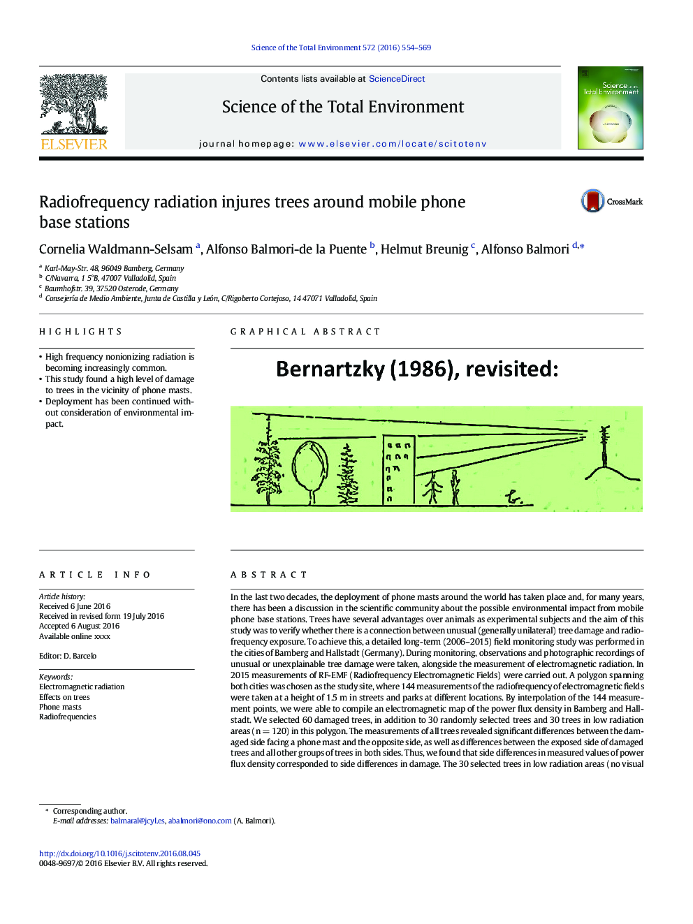 Radiofrequency radiation injures trees around mobile phone base stations