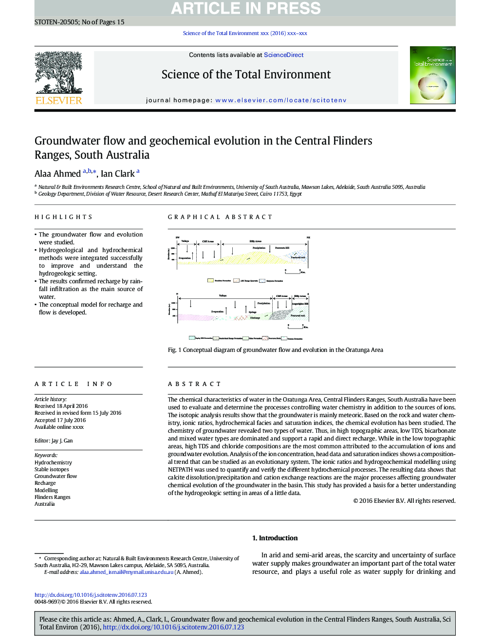 Groundwater flow and geochemical evolution in the Central Flinders Ranges, South Australia