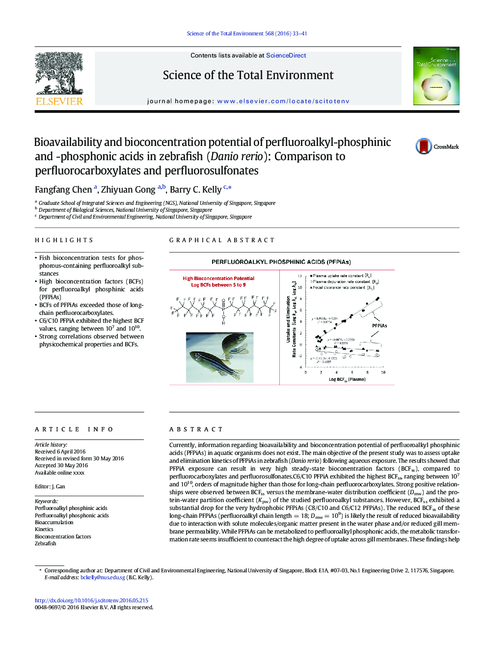 Bioavailability and bioconcentration potential of perfluoroalkyl-phosphinic and -phosphonic acids in zebrafish (Danio rerio): Comparison to perfluorocarboxylates and perfluorosulfonates