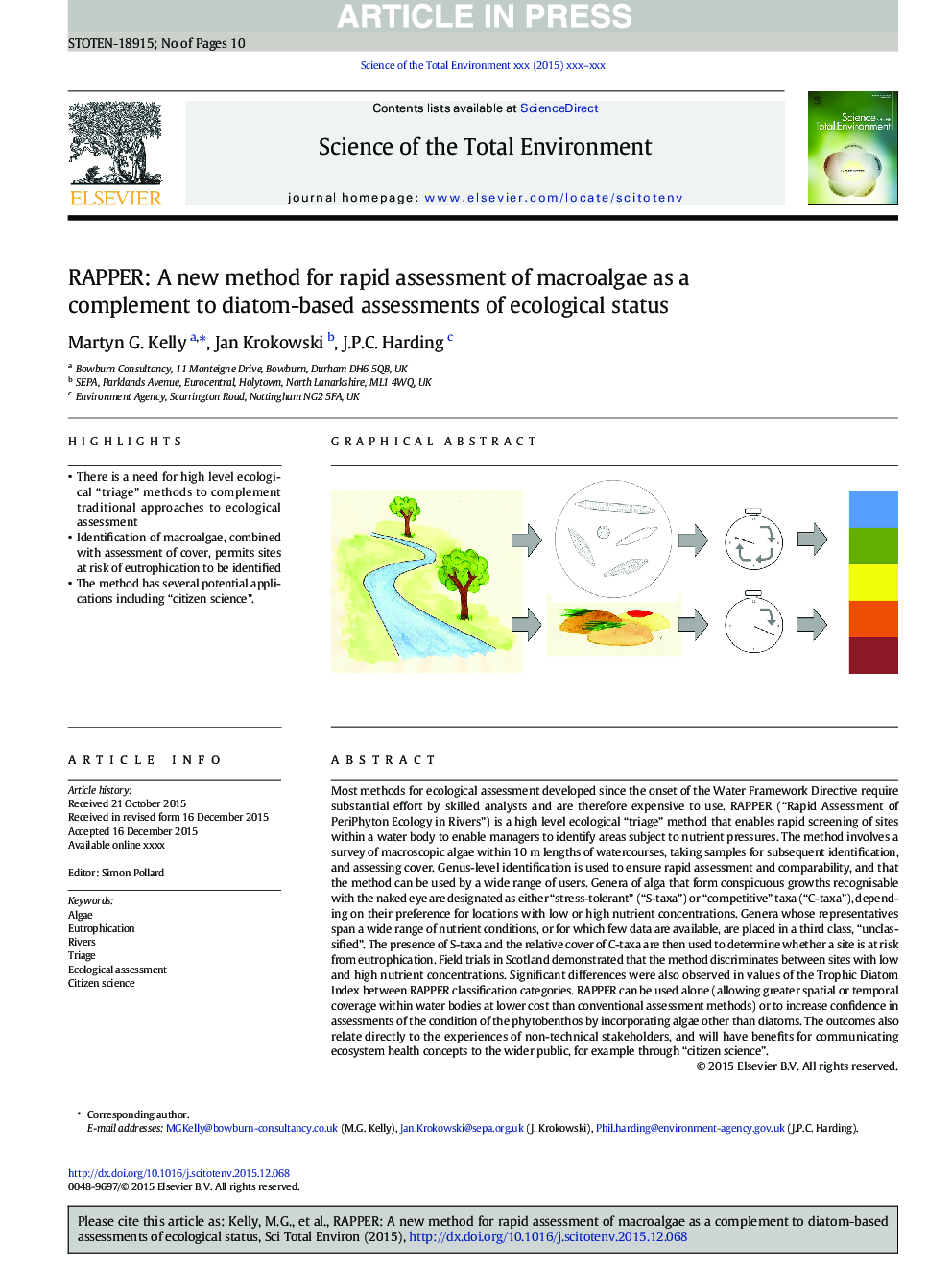 RAPPER: A new method for rapid assessment of macroalgae as a complement to diatom-based assessments of ecological status