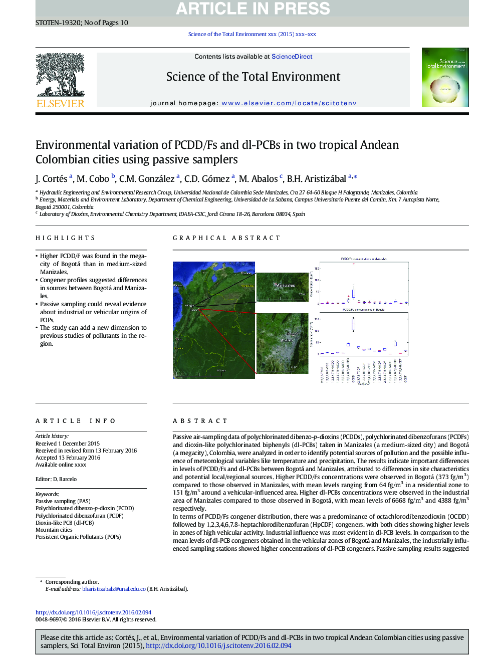 Environmental variation of PCDD/Fs and dl-PCBs in two tropical Andean Colombian cities using passive samplers