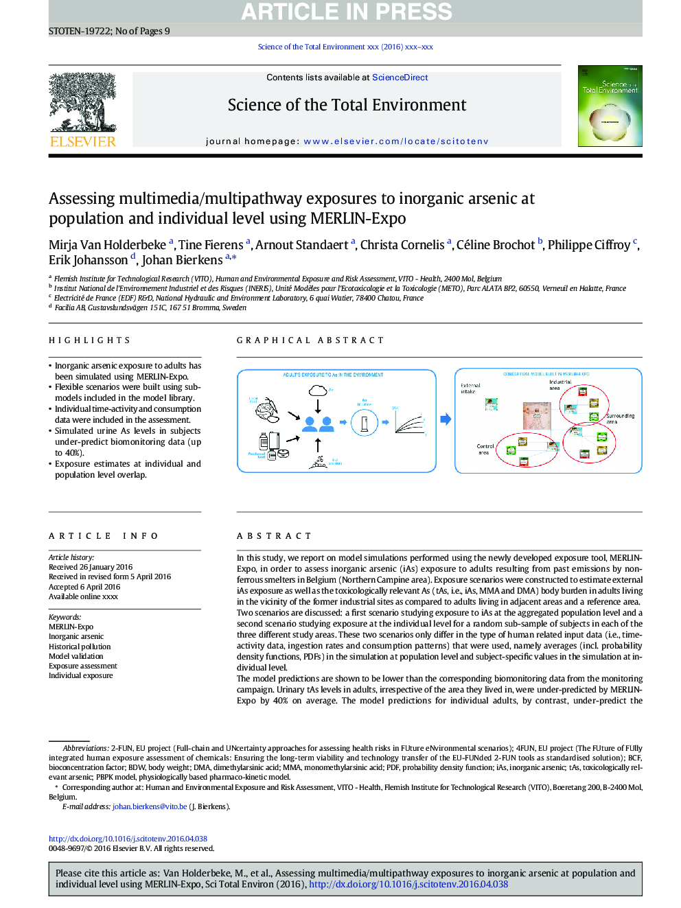 Assessing multimedia/multipathway exposures to inorganic arsenic at population and individual level using MERLIN-Expo