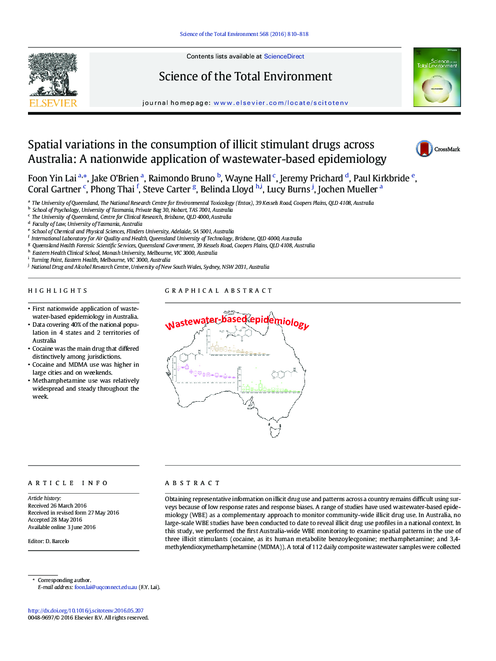 تغییرات فضایی در مصرف داروهای محرک غیرقانونی در استرالیا: کاربرد عمومی در اپیدمیولوژی مبتنی بر فاضلاب 