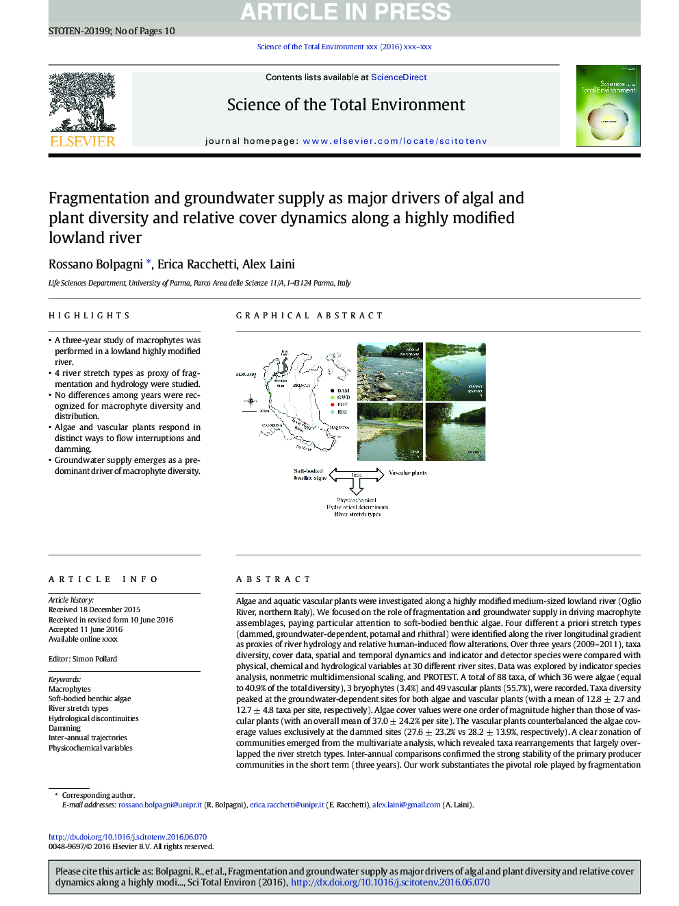 Fragmentation and groundwater supply as major drivers of algal and plant diversity and relative cover dynamics along a highly modified lowland river
