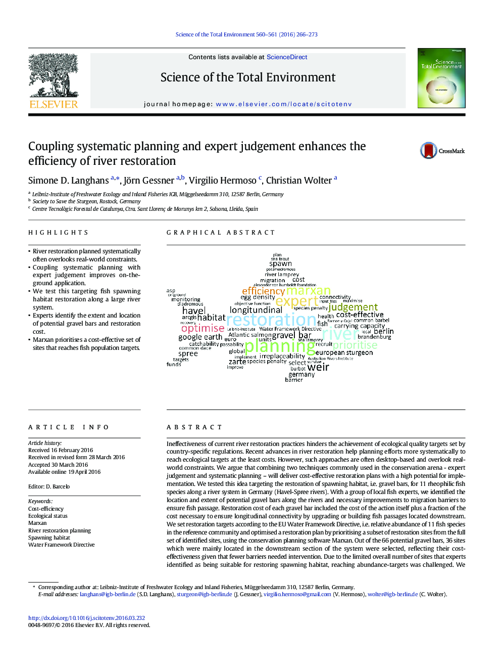 Coupling systematic planning and expert judgement enhances the efficiency of river restoration