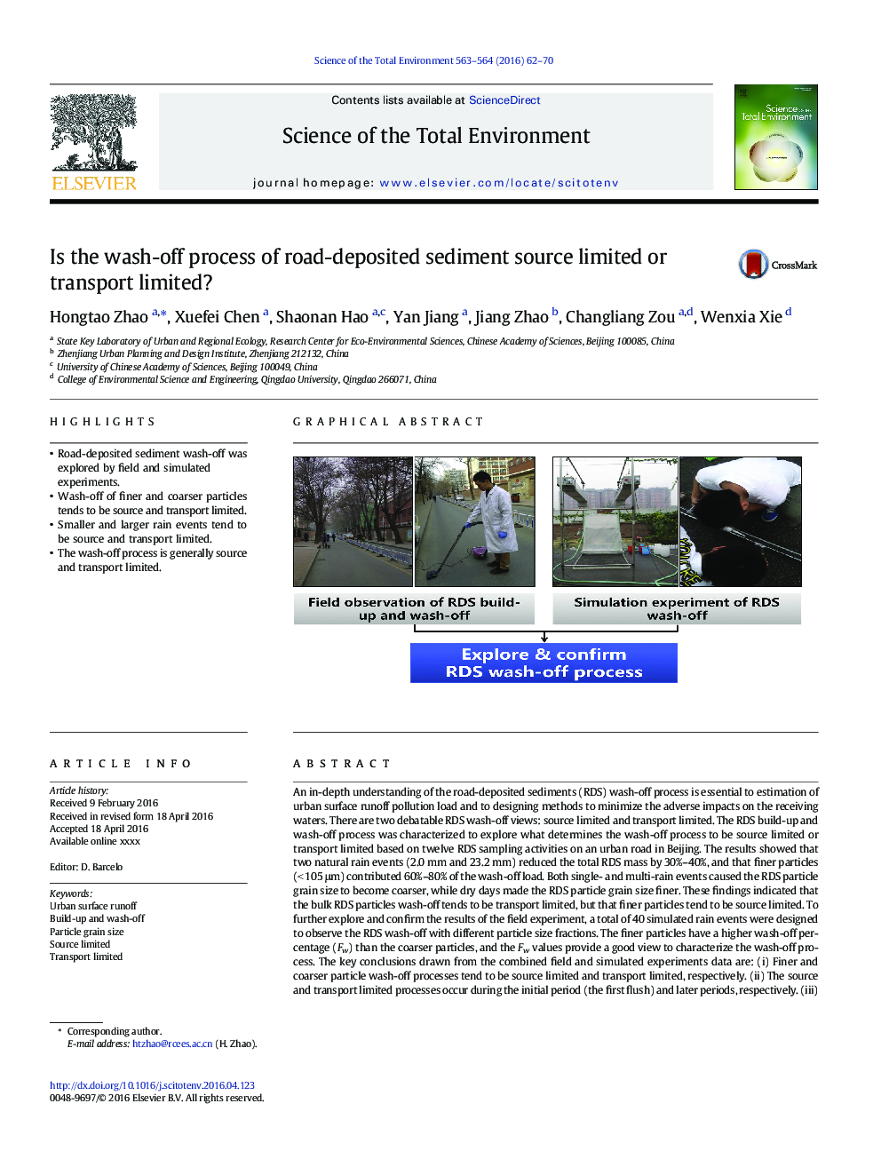 Is the wash-off process of road-deposited sediment source limited or transport limited?