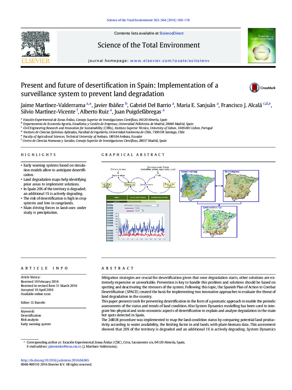 Present and future of desertification in Spain: Implementation of a surveillance system to prevent land degradation