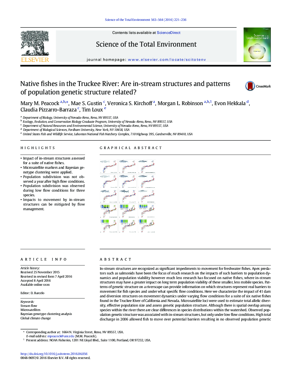 Native fishes in the Truckee River: Are in-stream structures and patterns of population genetic structure related?