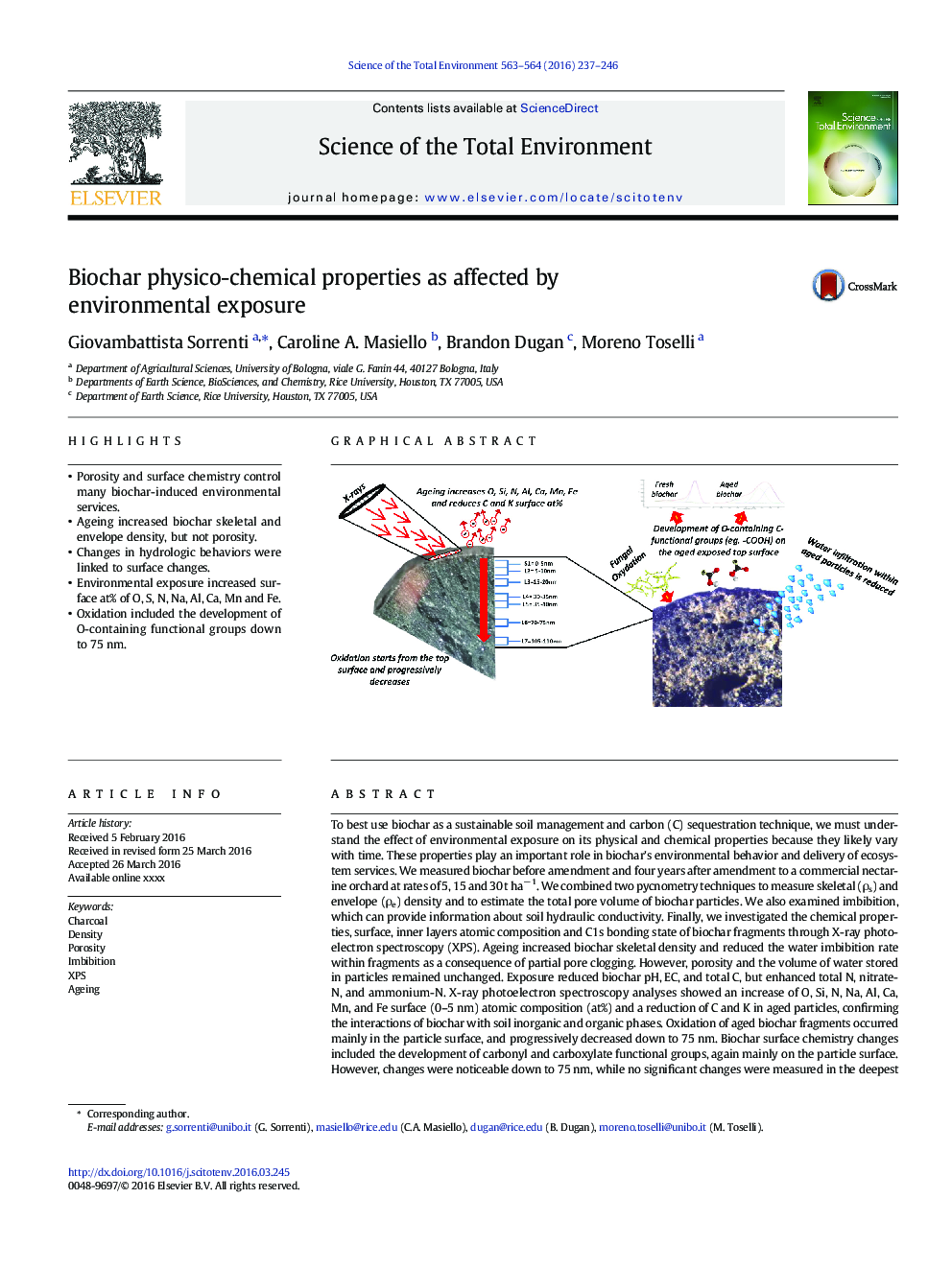 Biochar physico-chemical properties as affected by environmental exposure