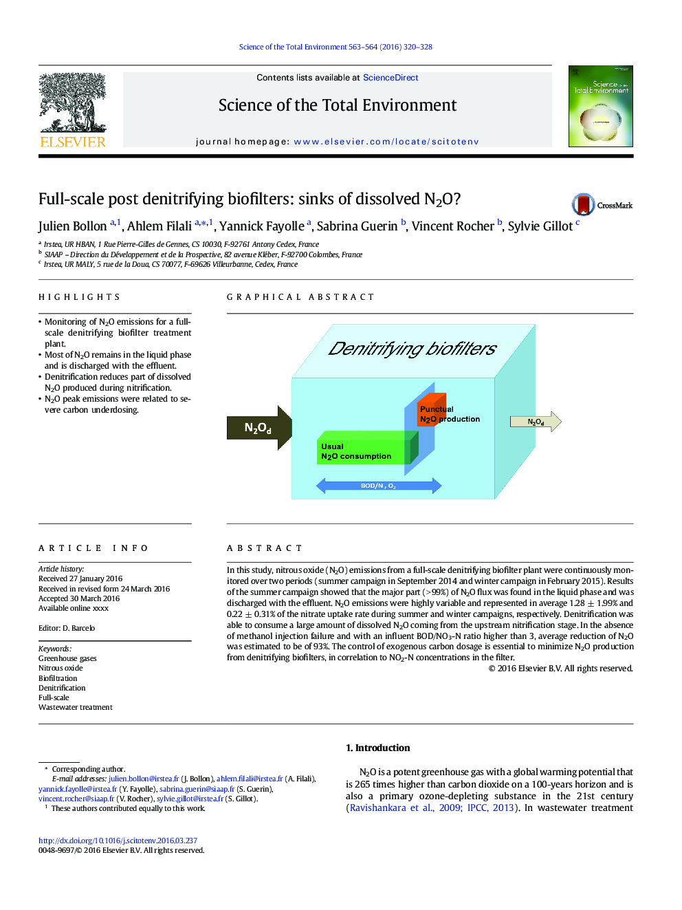 Full-scale post denitrifying biofilters: sinks of dissolved N2O?