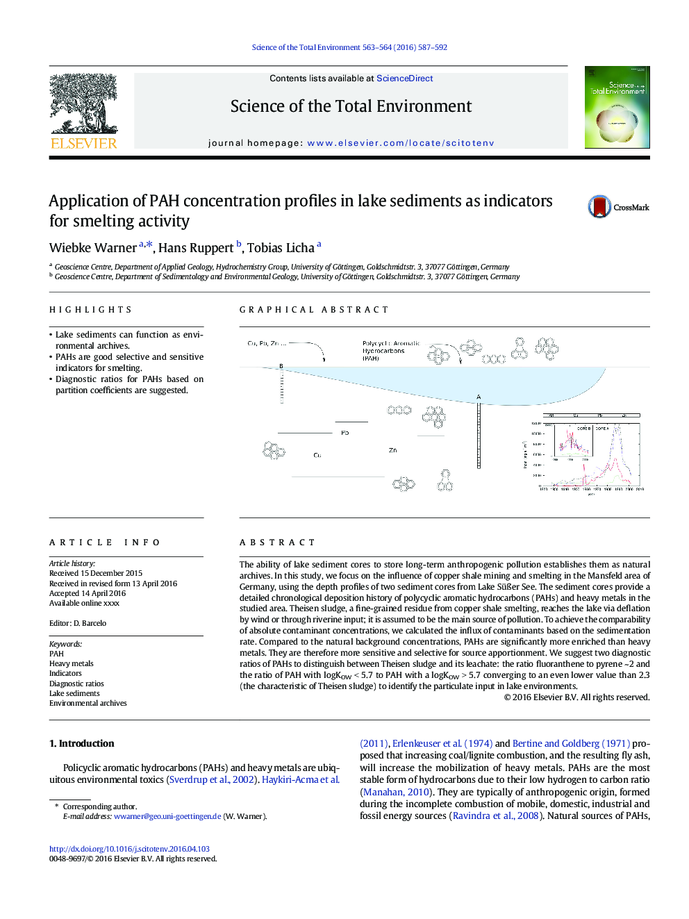 Application of PAH concentration profiles in lake sediments as indicators for smelting activity