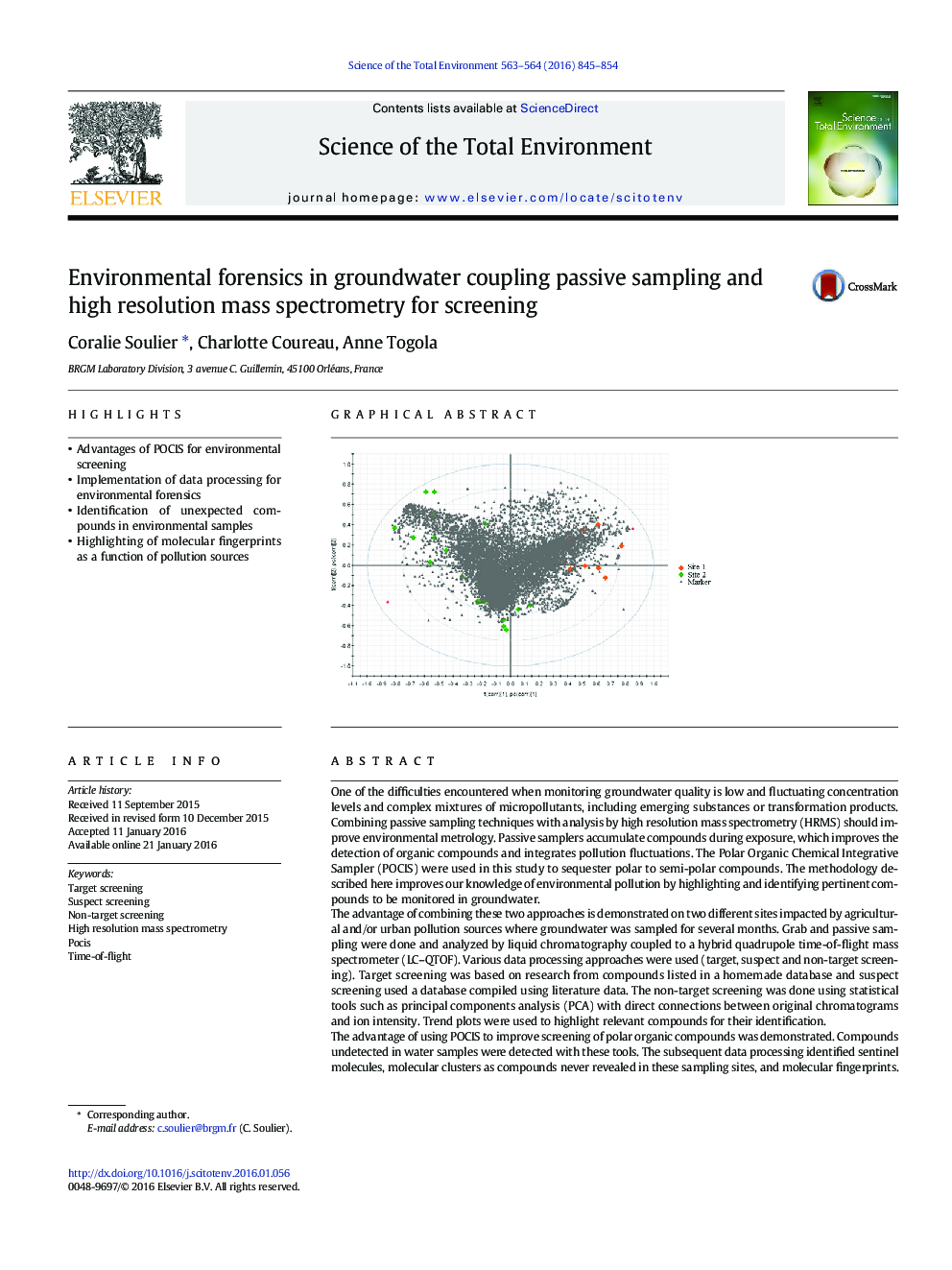 Environmental forensics in groundwater coupling passive sampling and high resolution mass spectrometry for screening