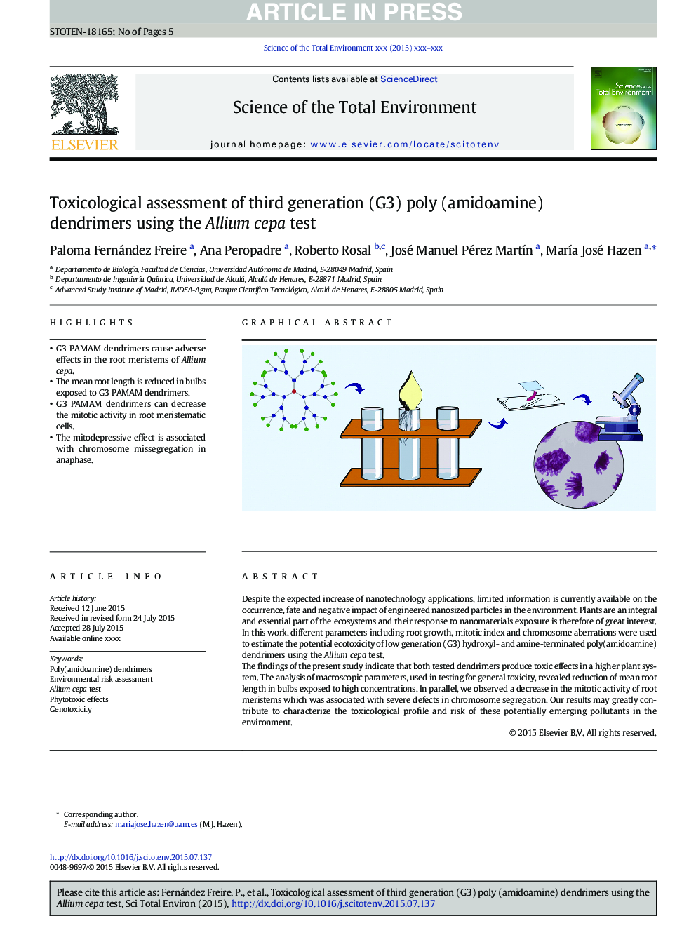 Toxicological assessment of third generation (G3) poly (amidoamine) dendrimers using the Allium cepa test