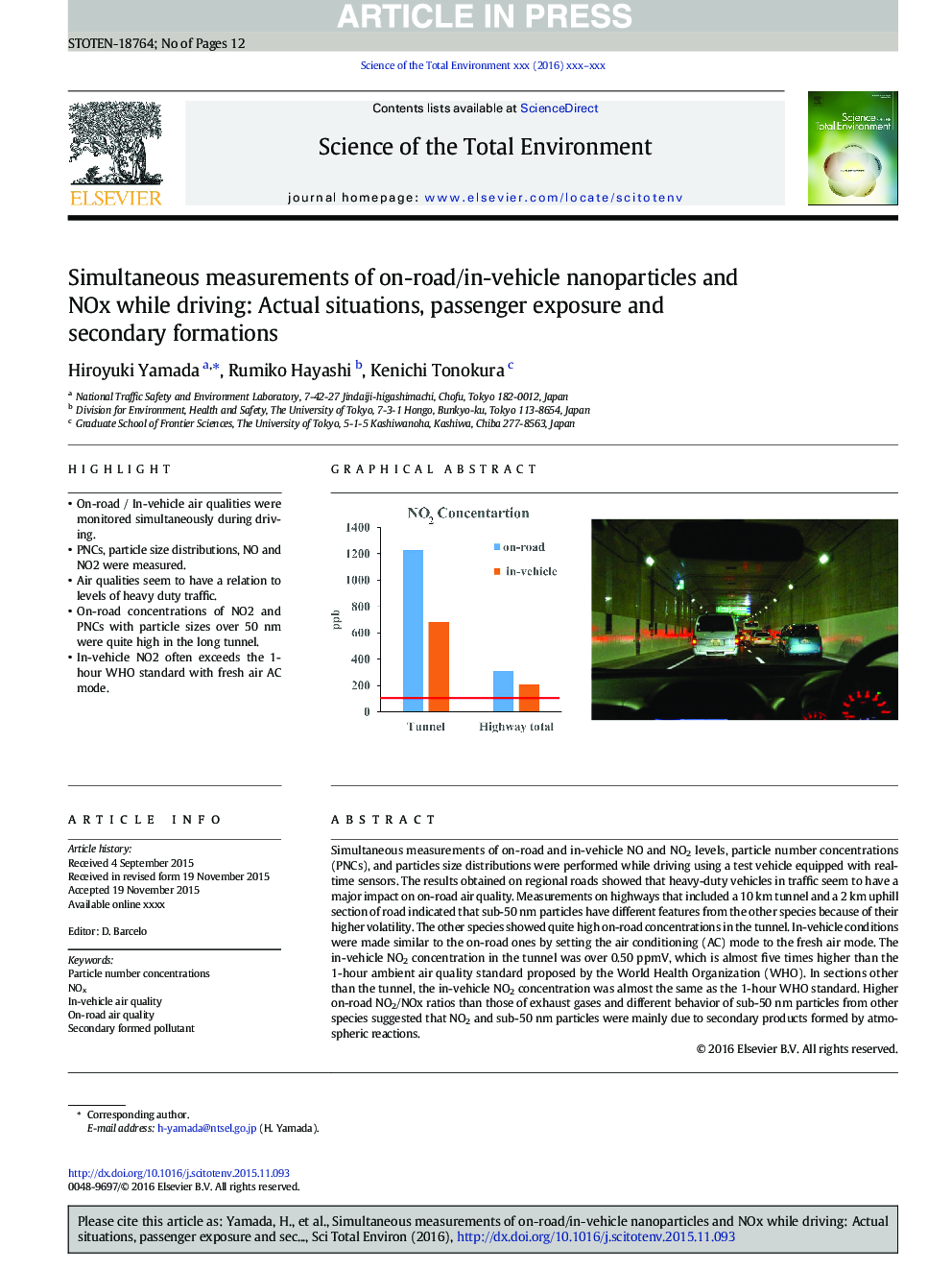 Simultaneous measurements of on-road/in-vehicle nanoparticles and NOx while driving: Actual situations, passenger exposure and secondary formations