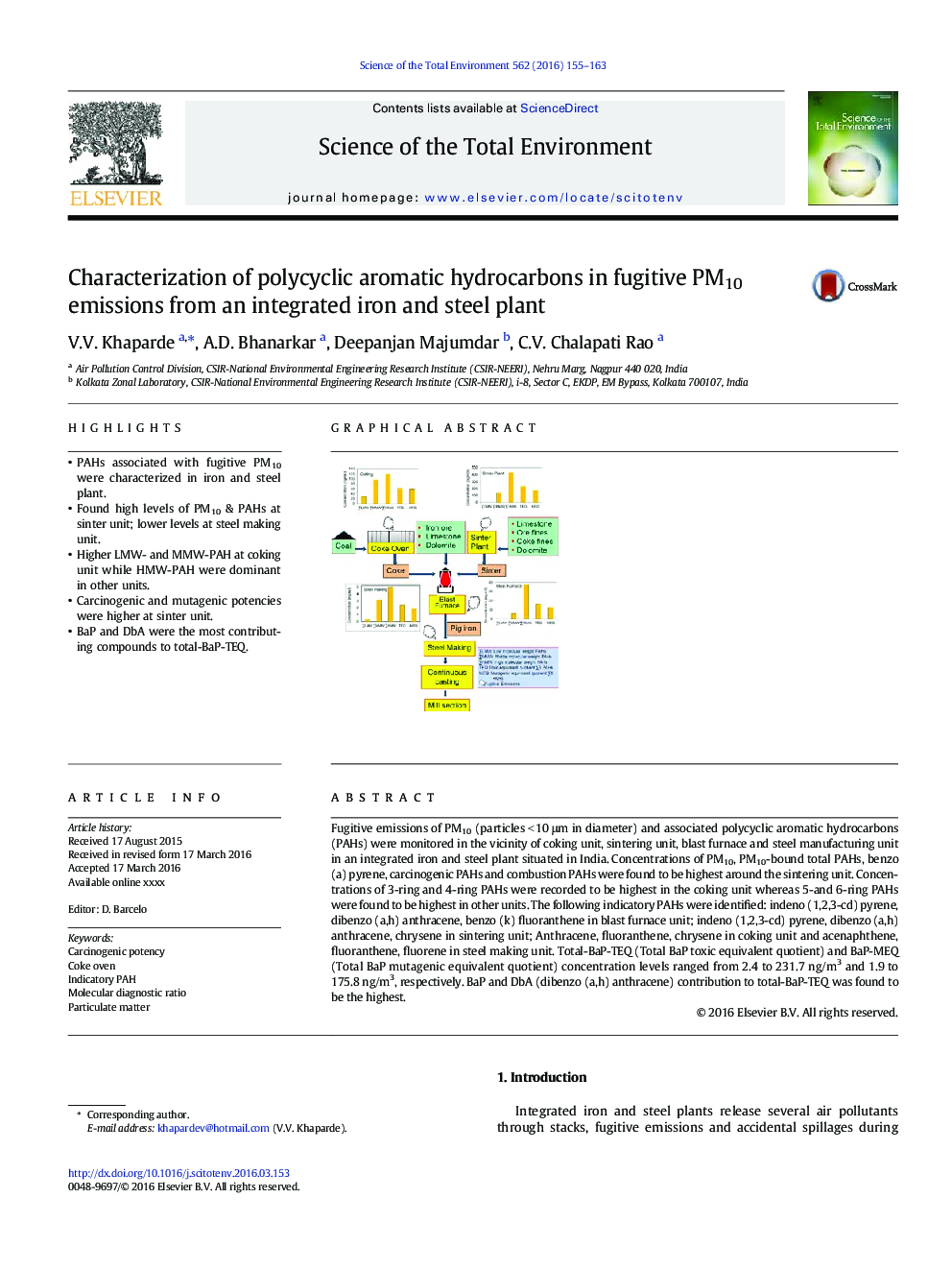 Characterization of polycyclic aromatic hydrocarbons in fugitive PM10 emissions from an integrated iron and steel plant