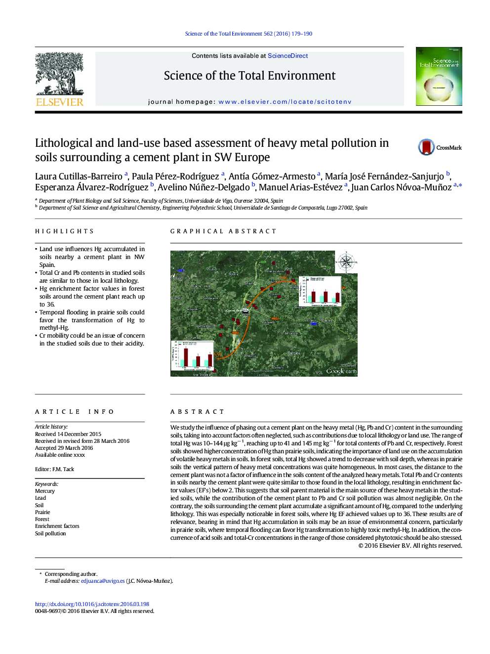 Lithological and land-use based assessment of heavy metal pollution in soils surrounding a cement plant in SW Europe