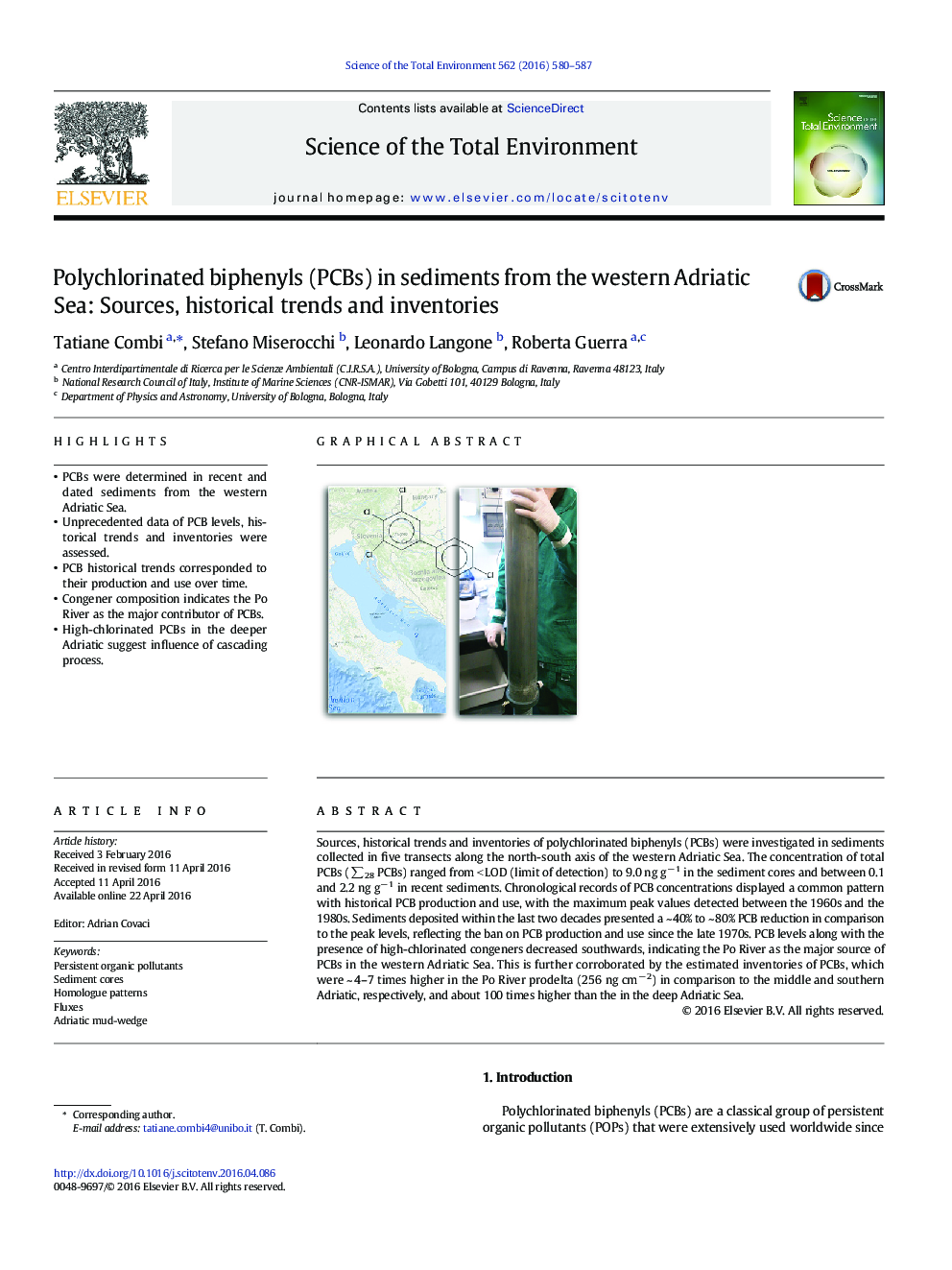 Polychlorinated biphenyls (PCBs) in sediments from the western Adriatic Sea: Sources, historical trends and inventories