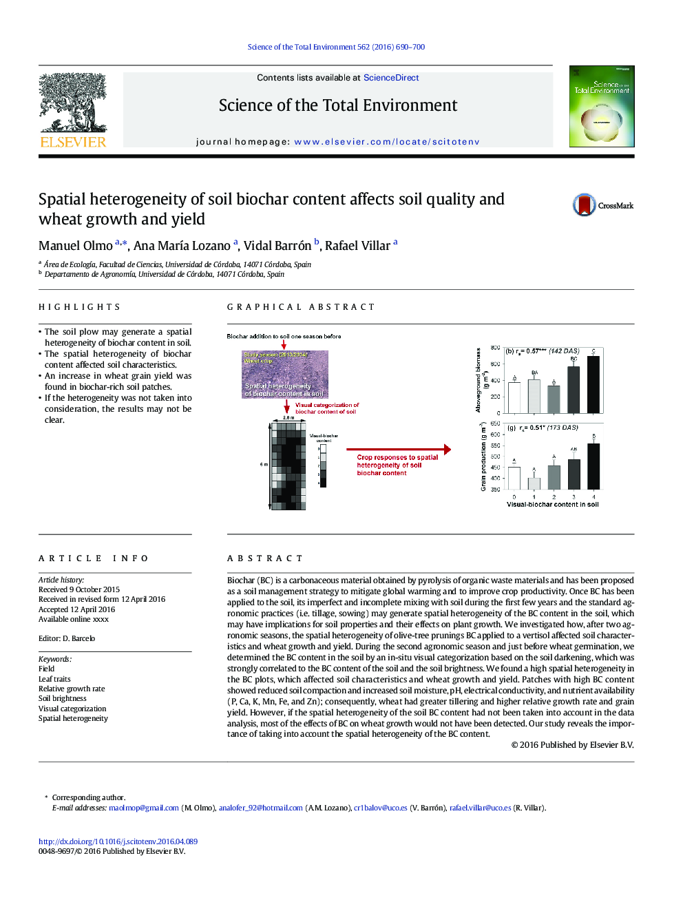 Spatial heterogeneity of soil biochar content affects soil quality and wheat growth and yield