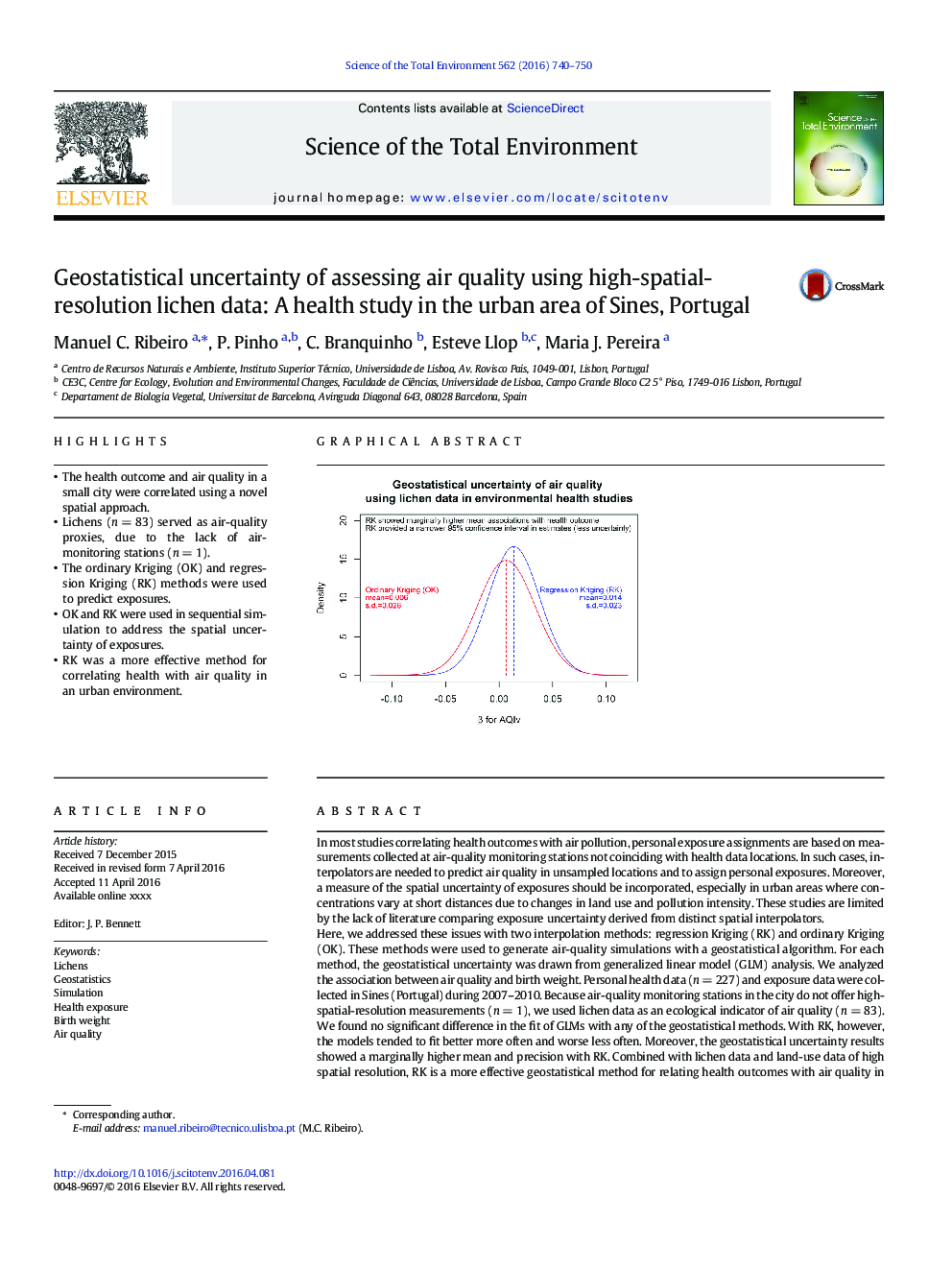 عدم اطمینان زمینشناسی ارزیابی کیفیت هوا با استفاده از داده های لیسن با تفکیک پذیری فضایی: یک مطالعه سلامت در منطقه شهری سینس، پرتغال 