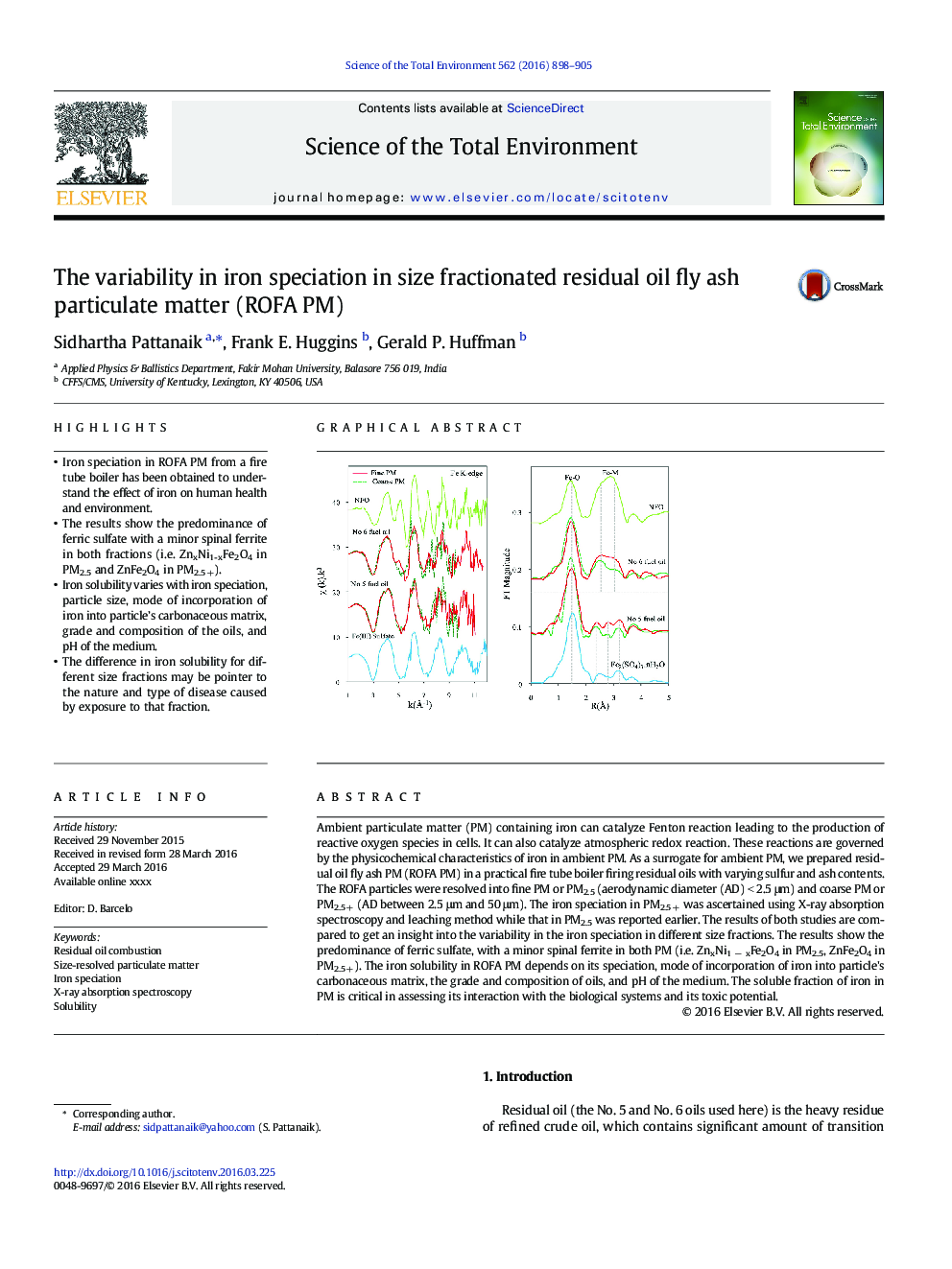 The variability in iron speciation in size fractionated residual oil fly ash particulate matter (ROFA PM)